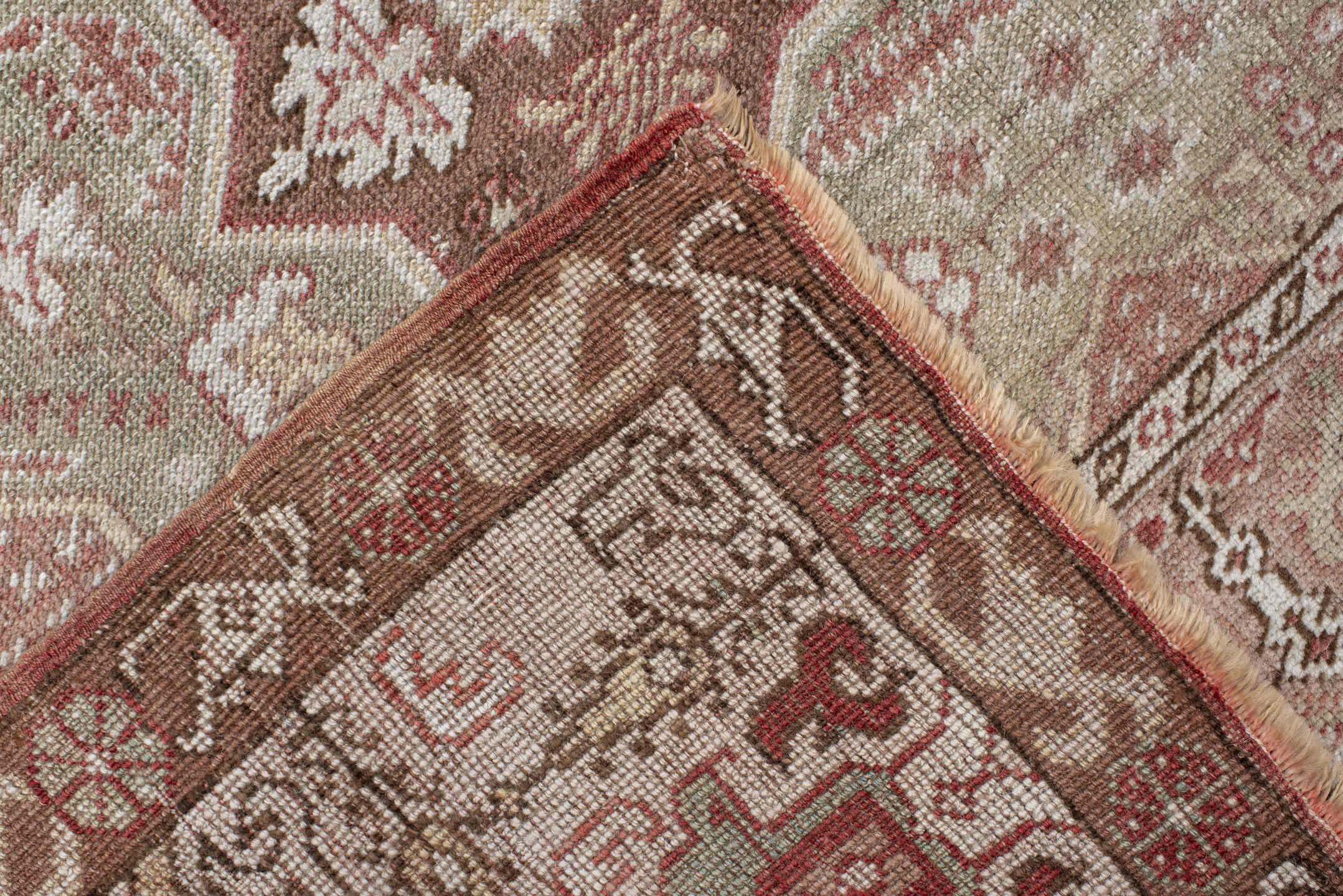 4' x 8' one-of-a-kind handmade vintage Anatolian rug. Color palette: terra cotta, ivory, sage, rust, taupe, rose, brown