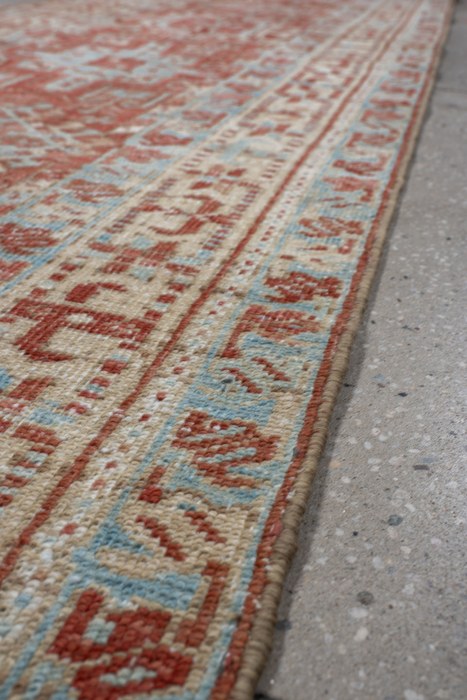 2' x 14' one-of-a-kind handmade vintage Heriz runner rug. Color palette: brown, dark gray, floral white, gainsboro, gray