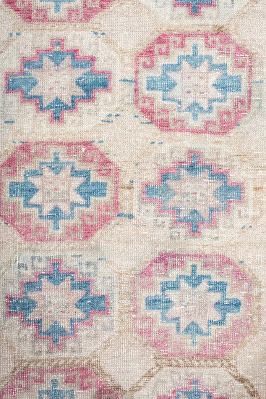 3' x 10' one-of-a-kind handmade antique Sarab runner rug. Color palette: ivory, sky blue, rose, beige, taupe, light blue