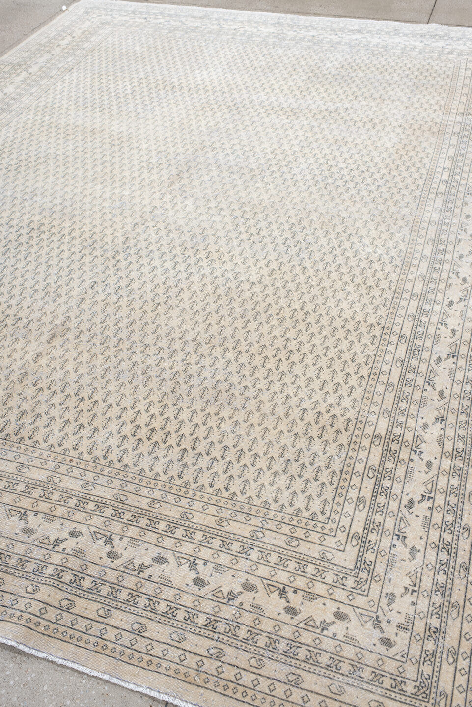 7' x 10' one-of-a-kind handmade antique Mir large size rug. Color palette: ivory, pale blue, taupe, sand, gray, light blue