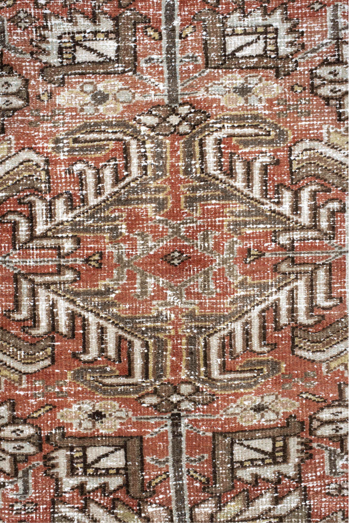 6' x 8' one-of-a-kind handmade vintage Heriz medium size rug. Color palette: black, brown, dim gray, gray, light gray