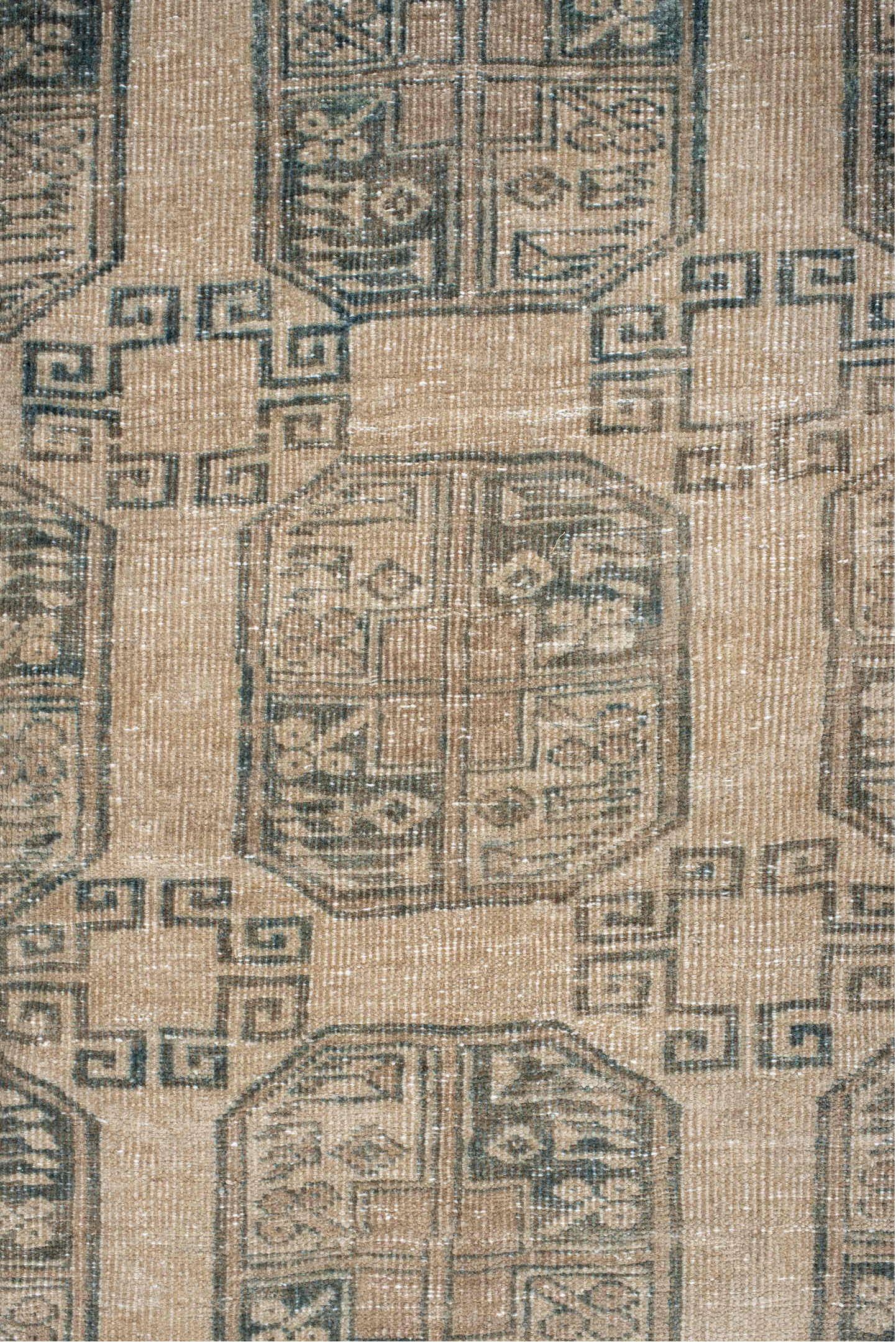 6' x 9' one-of-a-kind handmade vintage Afghan medium size rug. Color palette: brown, gray, light gray, off-white, orange