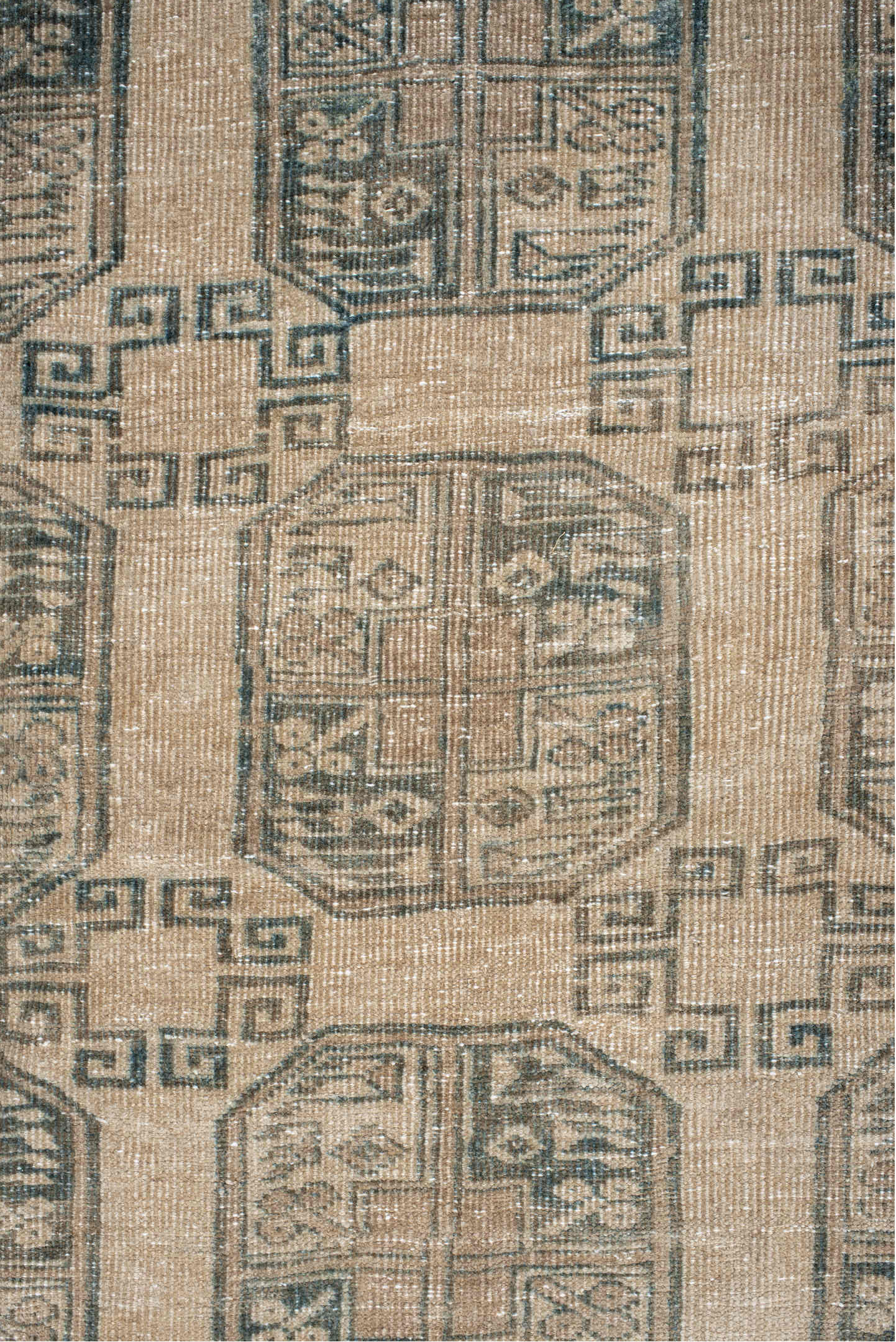 6' x 9' one-of-a-kind handmade vintage Afghan medium size rug. Color palette: brown, gray, light gray, off-white, orange