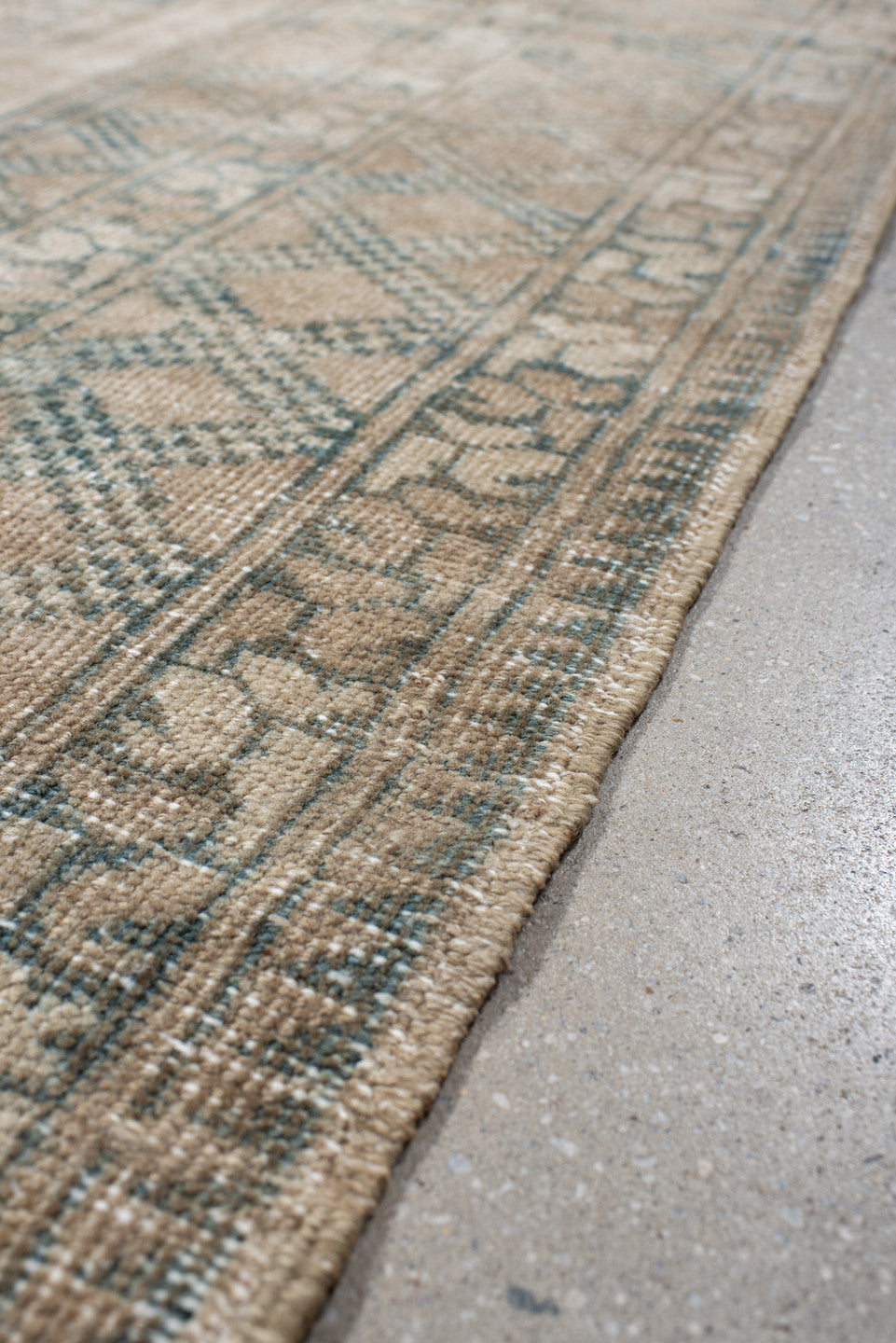 6' x 9' one-of-a-kind handmade antique Afghan medium size rug. Color palette: camel, taupe, sage, ivory, olive, beige, gray