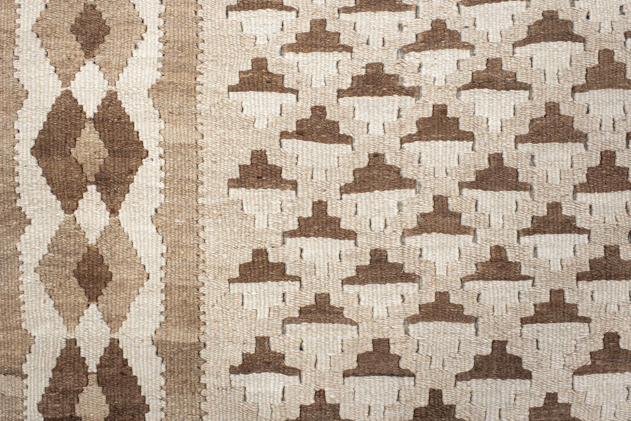 6' x 10' one-of-a-kind handmade antique Kilim large size rug. Color palette: ivory, taupe, brown, beige, camel, gray