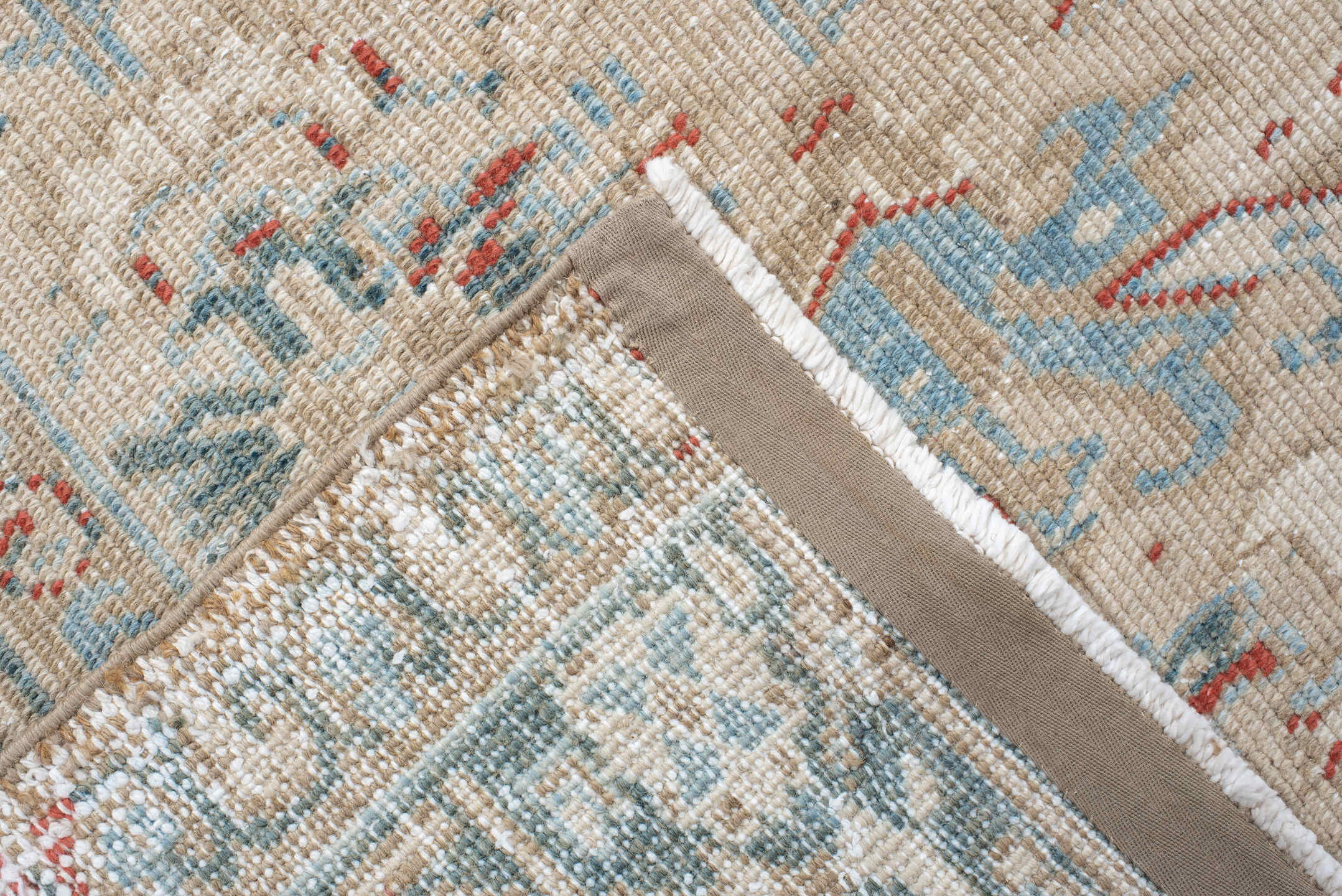 6' x 8' one-of-a-kind handmade antique Heriz medium size rug. Color palette: ivory, pale blue, rust, beige, sky blue