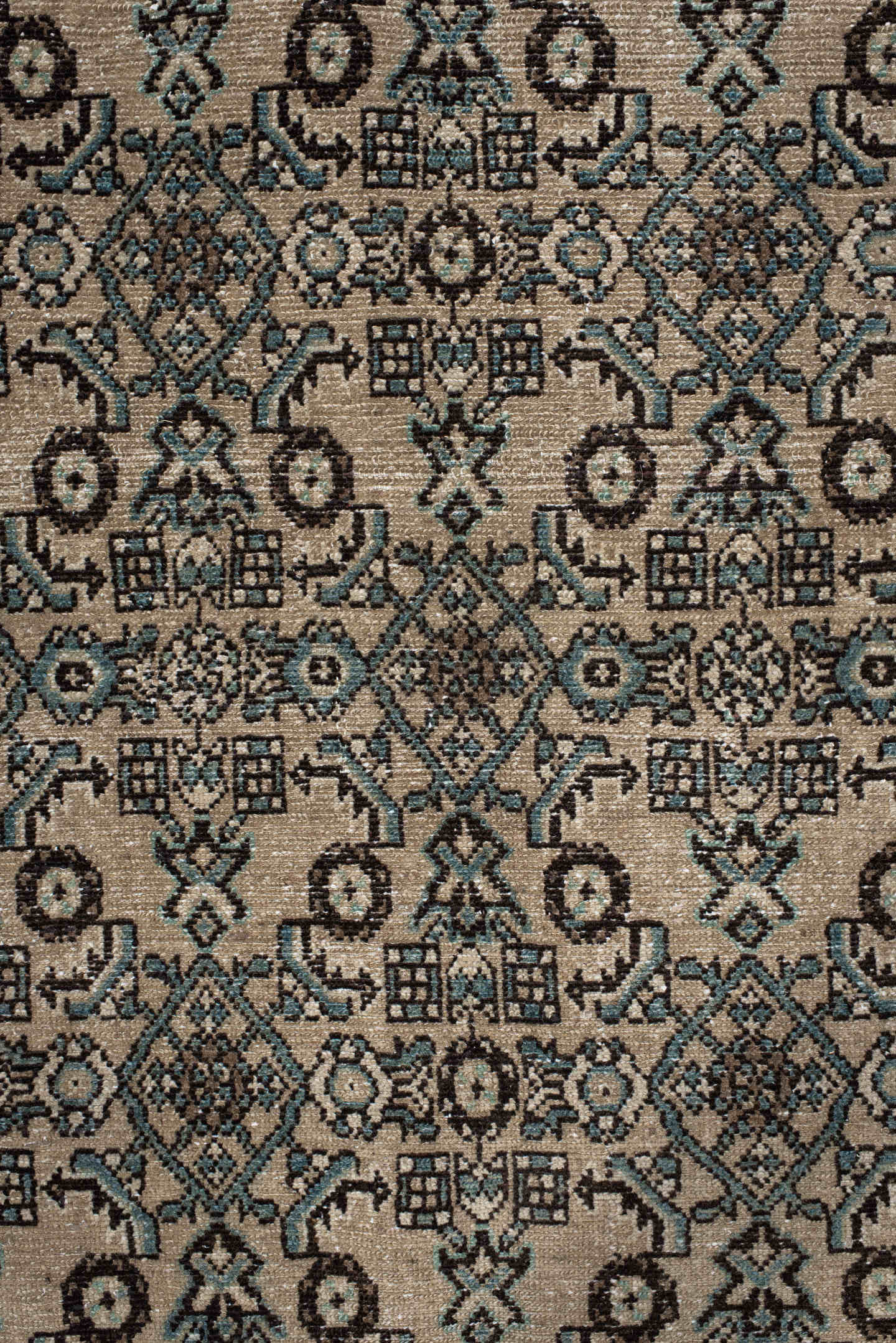 8' x 12' one-of-a-kind handmade antique Bibikabad large size rug. Color palette: ivory, navy, brown, sky_blue, charcoal