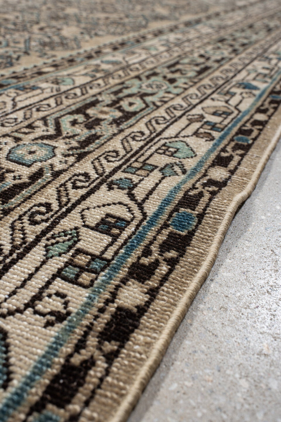 8' x 12' one-of-a-kind handmade antique Bibikabad large size rug. Color palette: ivory, navy, brown, sky_blue, charcoal