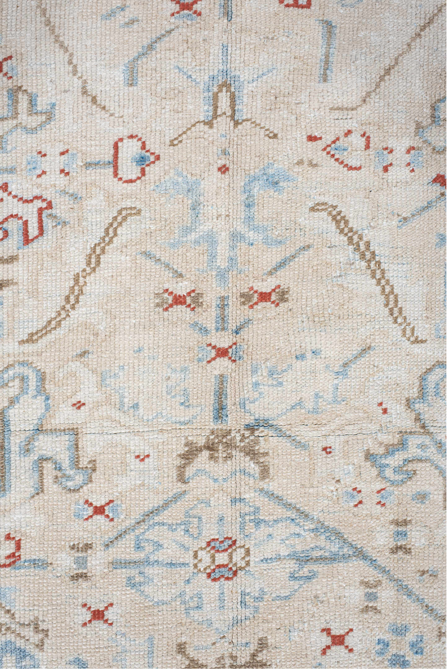 6' x 8' one-of-a-kind handmade antique Heriz medium size rug. Color palette: ivory, taupe, light blue, rust, beige, gray