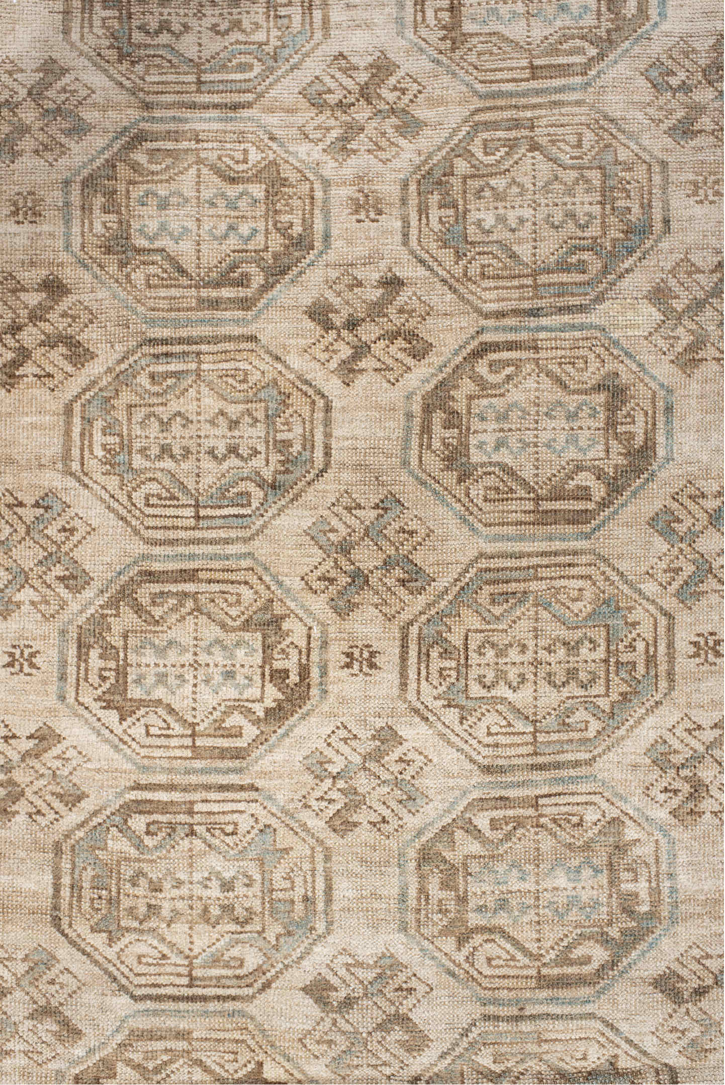 4' x 7' one-of-a-kind handmade vintage Afghan rug. Color palette: antiquewhite, brown, gray, light gray, off-white, orange