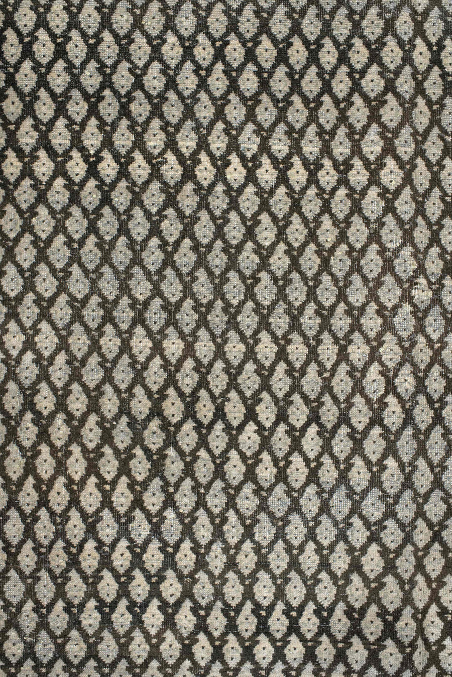 6' x 7' one-of-a-kind handmade antique Mir rug. Color palette: ivory, brown, taupe, camel, charcoal, beige, gray, black