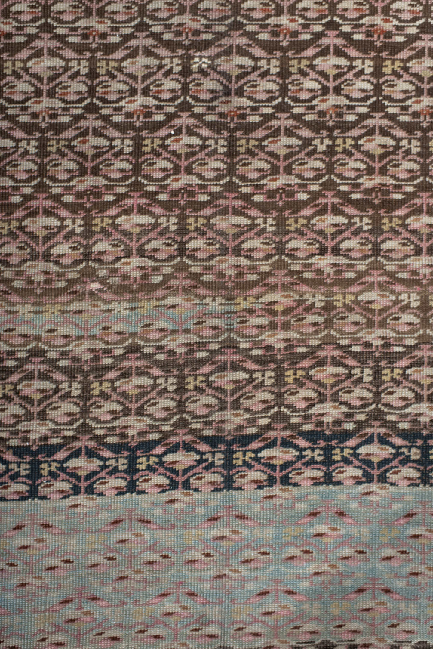 5' x 10' one-of-a-kind handmade antique NW Persian medium size rug. Color palette: ivory, brown, sky blue, taupe, rose, rust