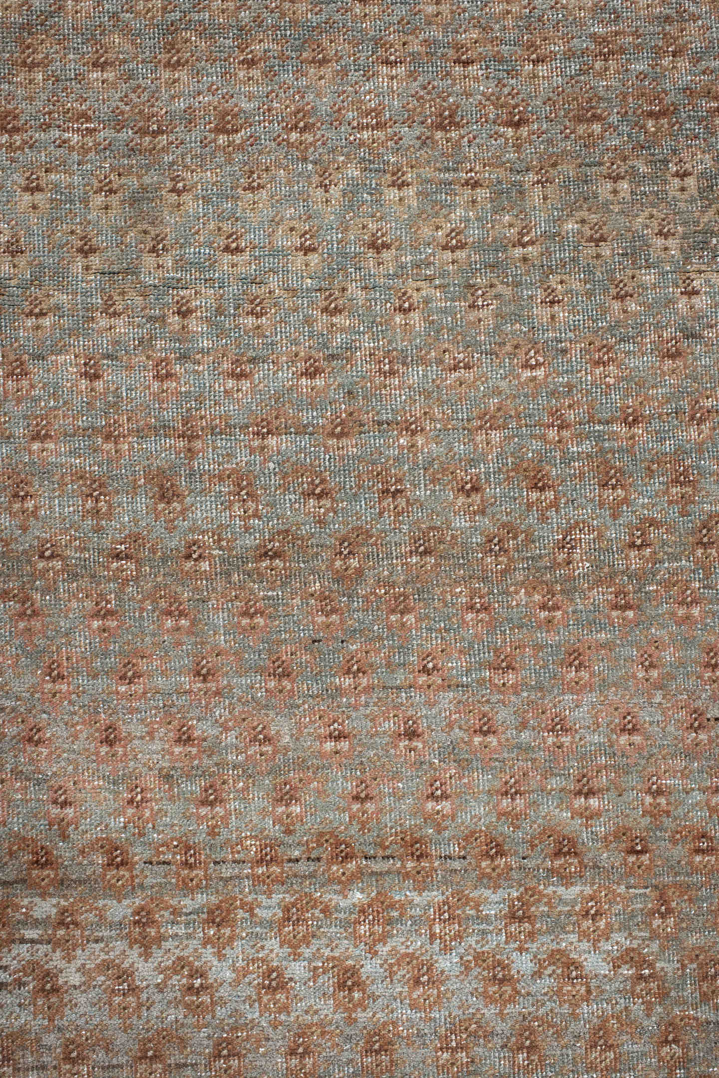 7' x 17' one-of-a-kind handmade vintage Bidjar rug. Color palette: taupe, dusty_rose, ivory, muted_blue, brown, charcoal