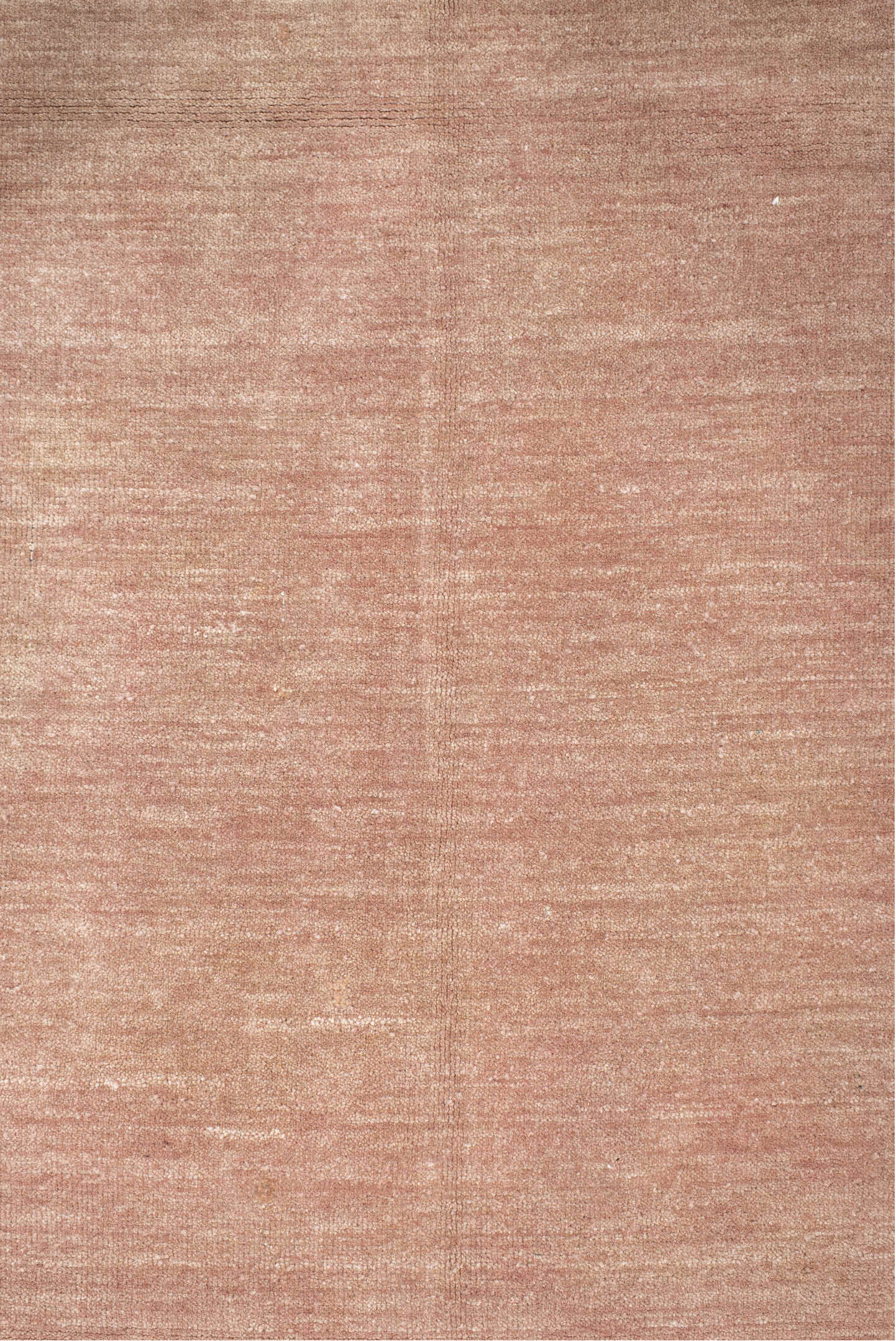 5' x 7' one-of-a-kind handmade vintage Gabbe rug. Color palette: brown, off-white, orange, pink