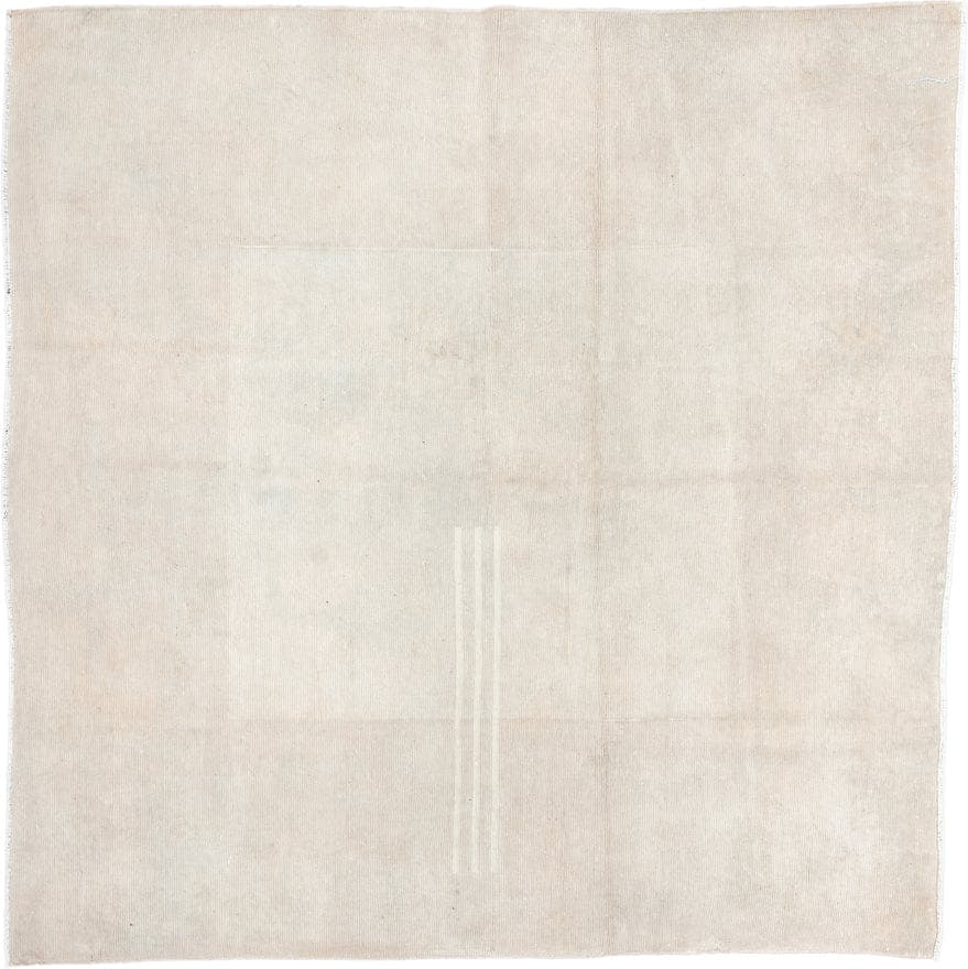 6' x 6' one-of-a-kind handmade vintage Tibetan rug. Color palette: ivory, cream, beige, taupe, gray