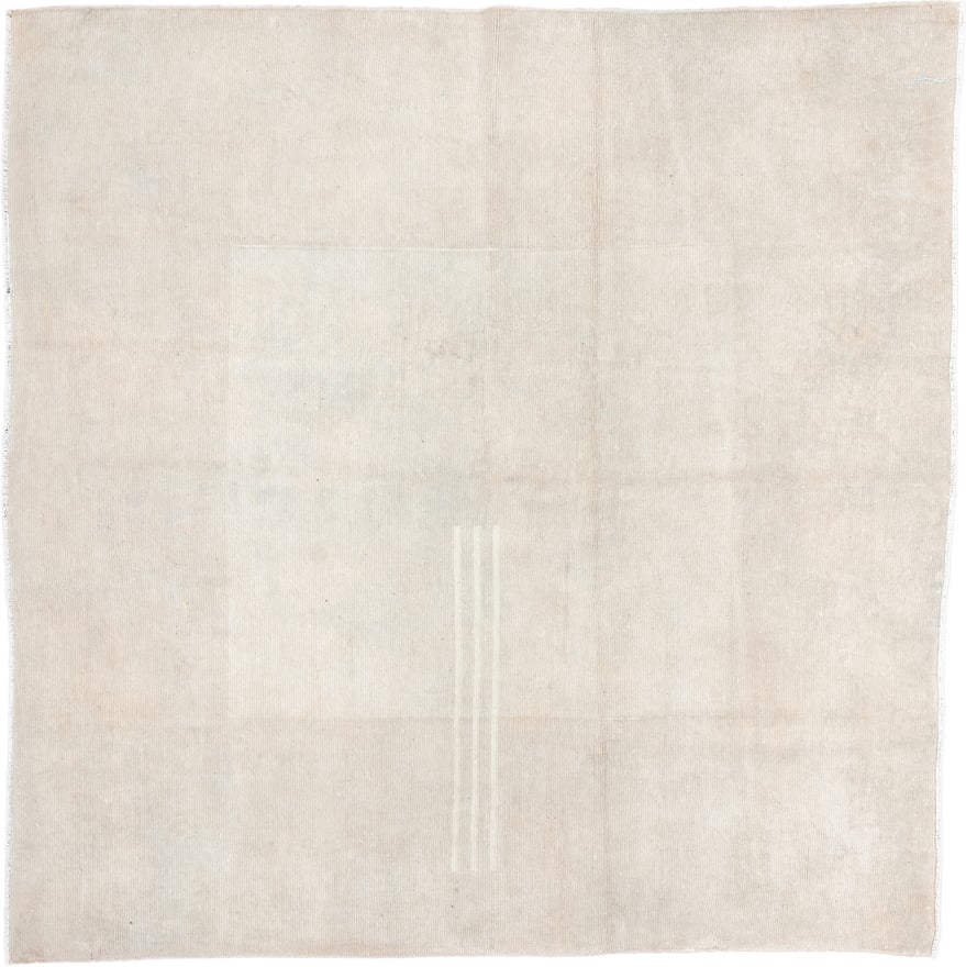 6' x 6' one-of-a-kind handmade vintage Tibetan rug. Color palette: ivory, cream, beige, taupe, gray