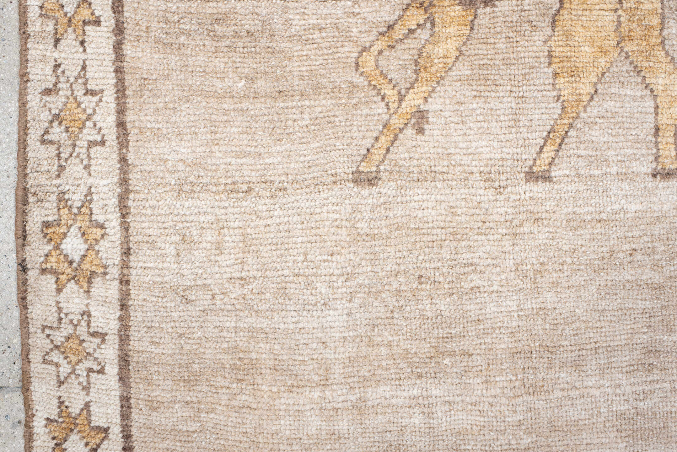 3' x 5' one-of-a-kind handmade vintage Gabbe small size rug. Color palette: ivory, camel, taupe, peach, brown, beige, gray