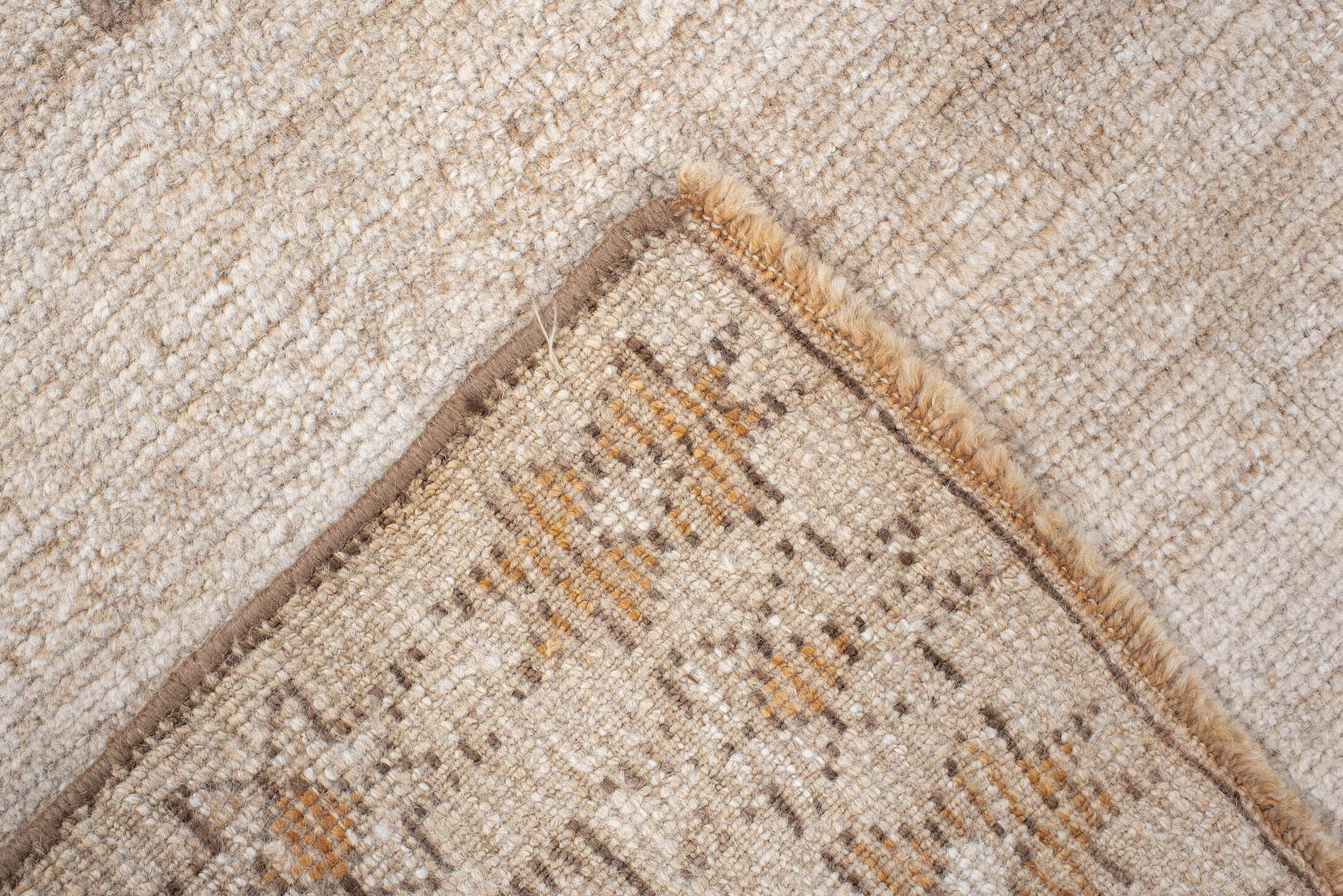 3' x 5' one-of-a-kind handmade vintage Gabbe small size rug. Color palette: ivory, camel, taupe, peach, brown, beige, gray