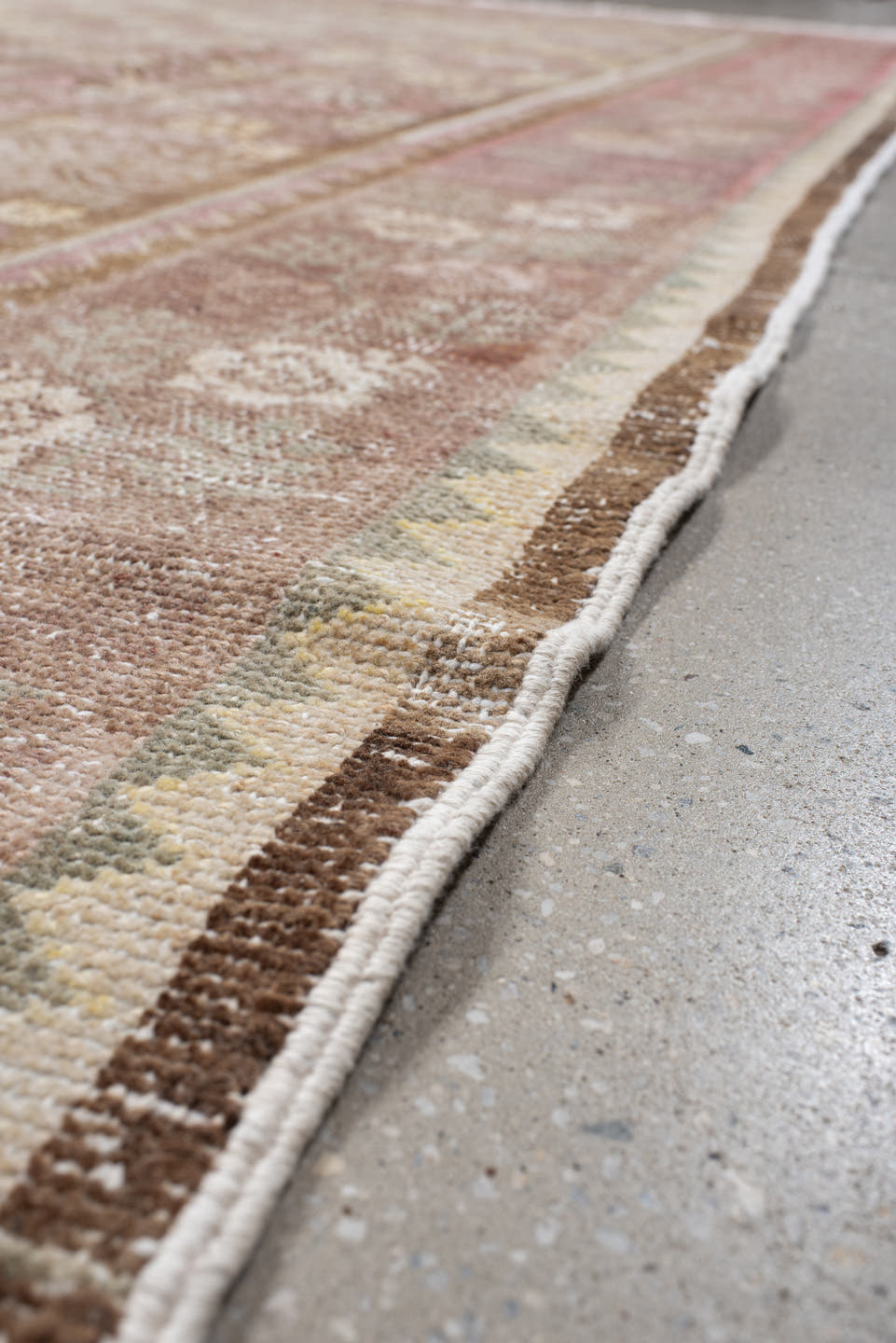 6' x 11' one-of-a-kind handmade antique European large size rug. Color palette: rose, ivory, taupe, dusty pink, beige