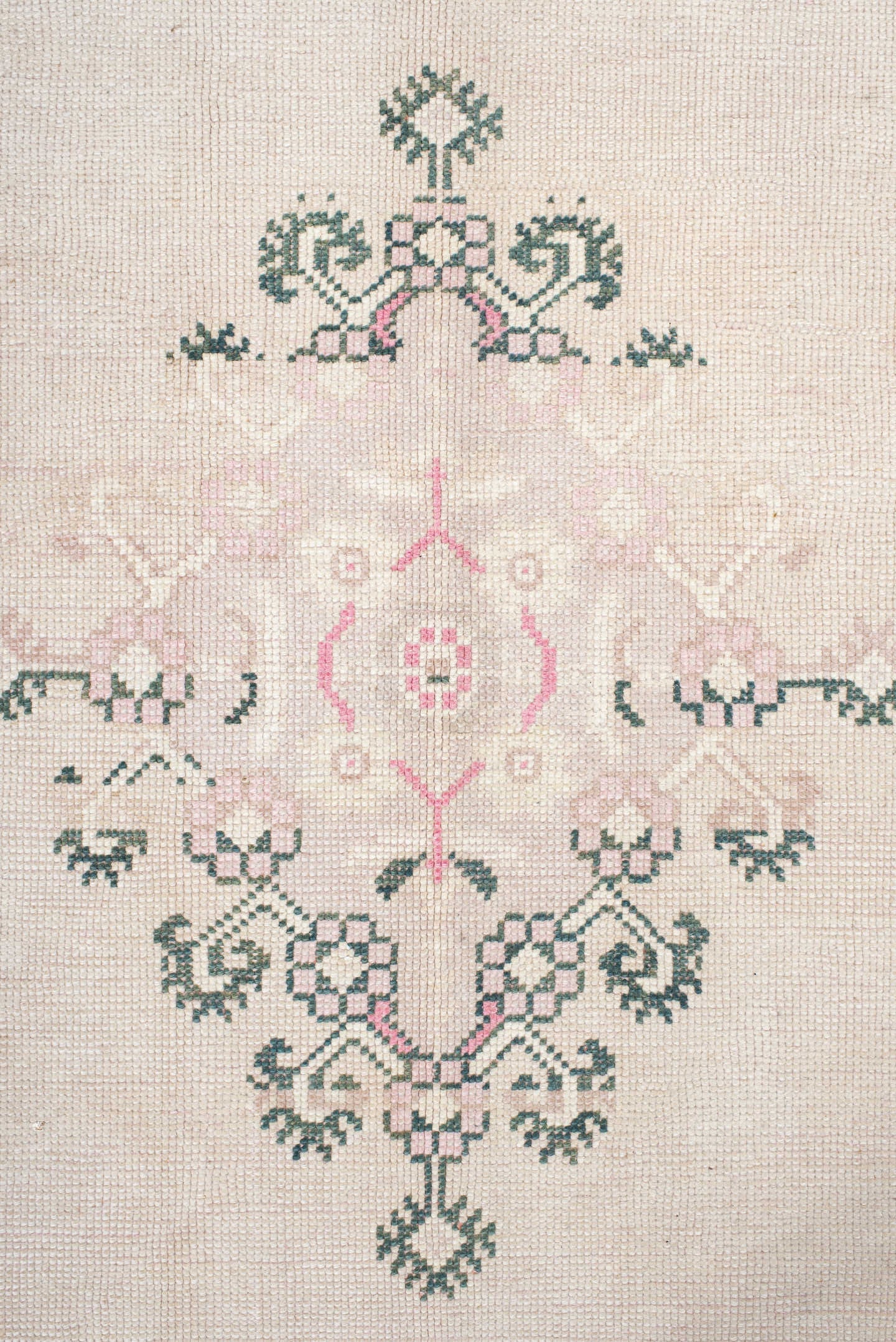 8' x 11' one-of-a-kind handmade antique Sivas large size rug. Color palette: ivory, blush, sage, cream, taupe, pink, green