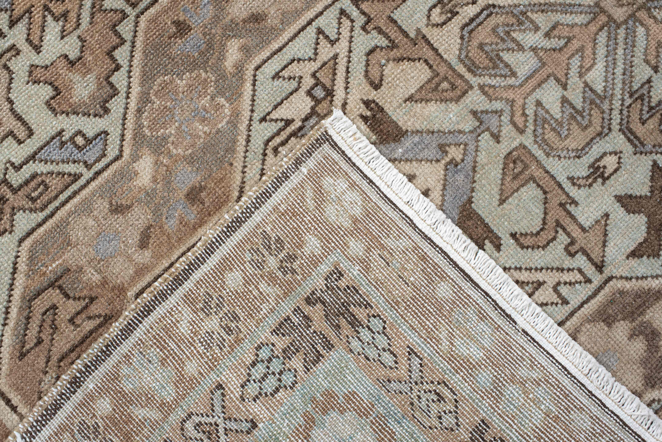 5' x 8' one-of-a-kind handmade antique Malayer medium size rug. Color palette: ivory, taupe, brown, beige, pale blue, camel