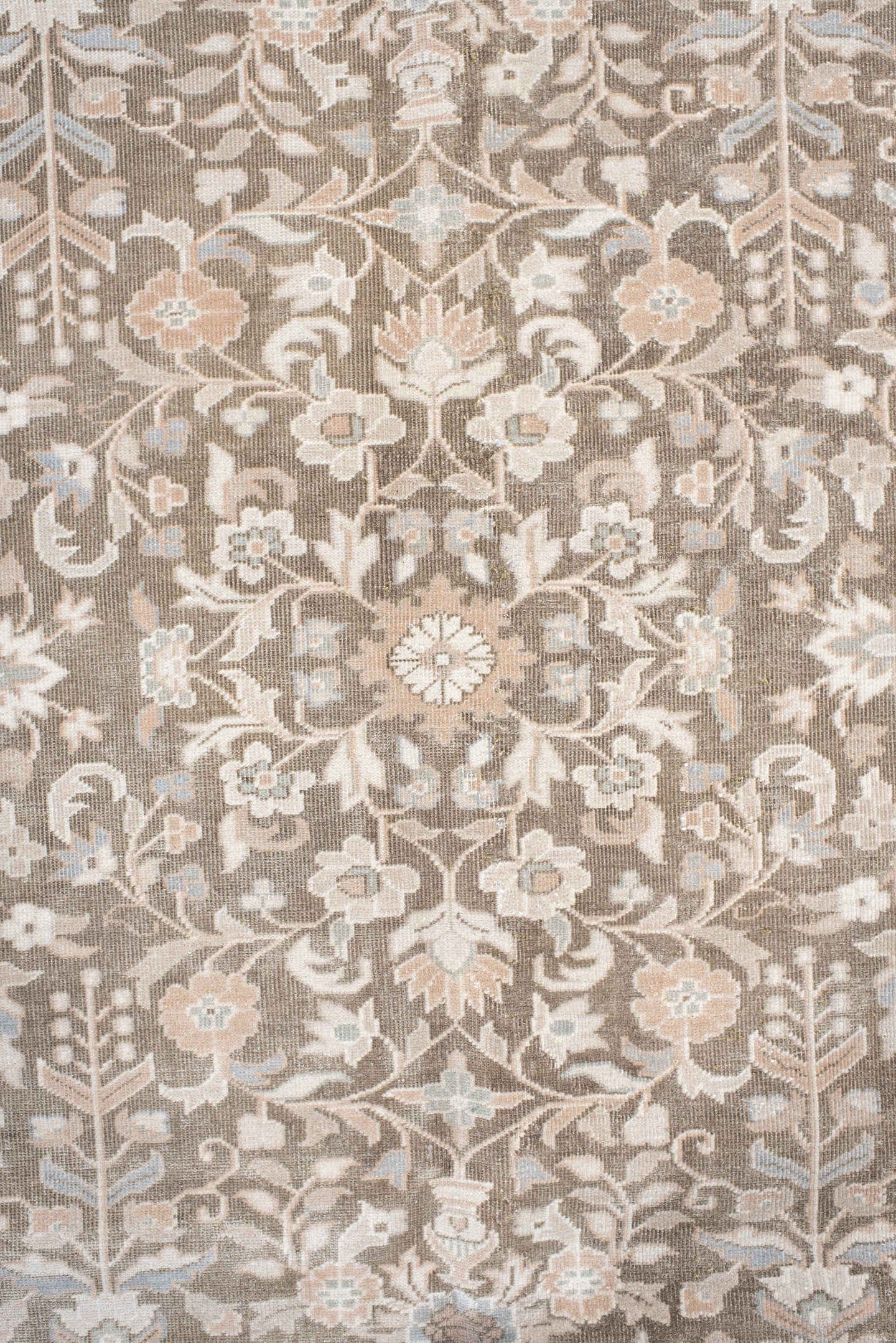 6' x 7' one-of-a-kind handmade antique Sivas rug. Color palette: taupe, ivory, beige, blush, pale blue, cream, sand, gray