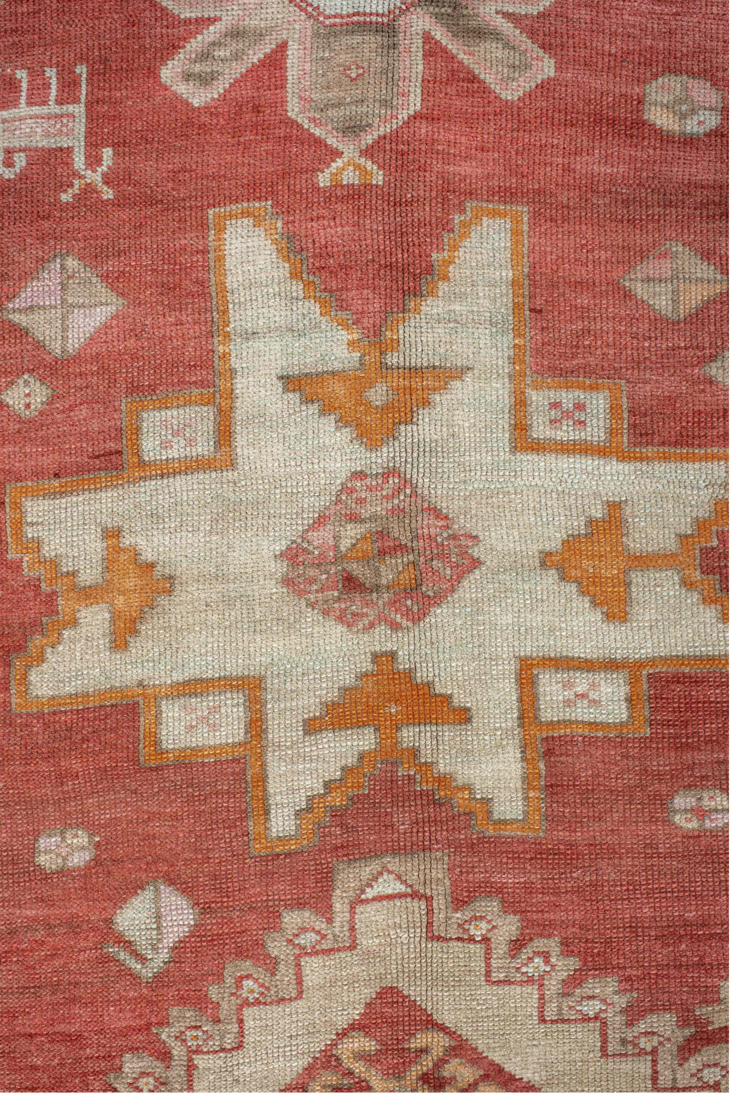 4' x 10' one-of-a-kind handmade antique Karabagh runner rug. Color palette: terra cotta, ivory, rust, beige, camel, saffron