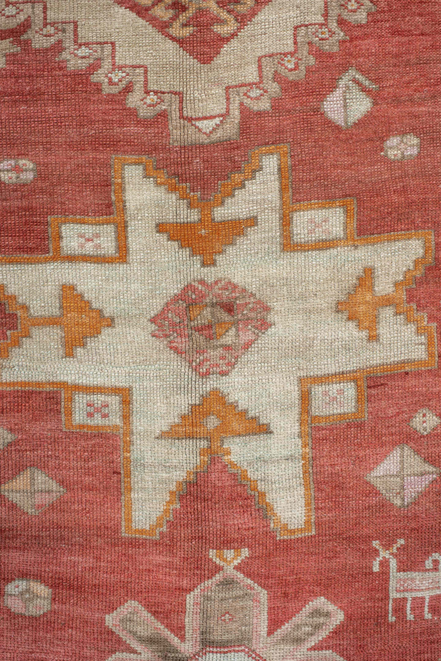 4' x 10' one-of-a-kind handmade antique Karabagh runner rug. Color palette: terra cotta, ivory, rust, beige, camel, saffron