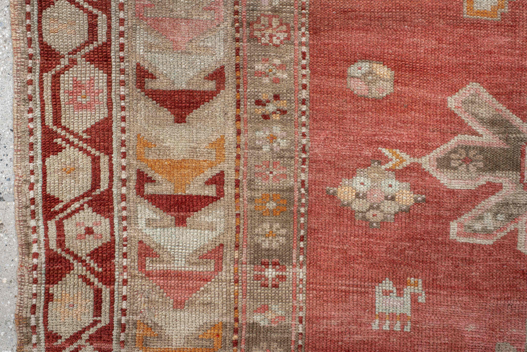 4' x 10' one-of-a-kind handmade antique Karabagh runner rug. Color palette: terra cotta, ivory, rust, beige, camel, saffron