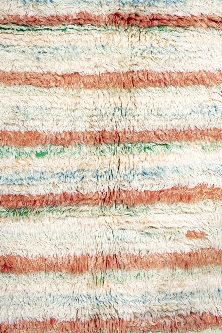 5' x 7' one-of-a-kind handmade vintage Moroccan rug. Color palette: ivory, coral, aqua, saffron, green, rust, terracotta