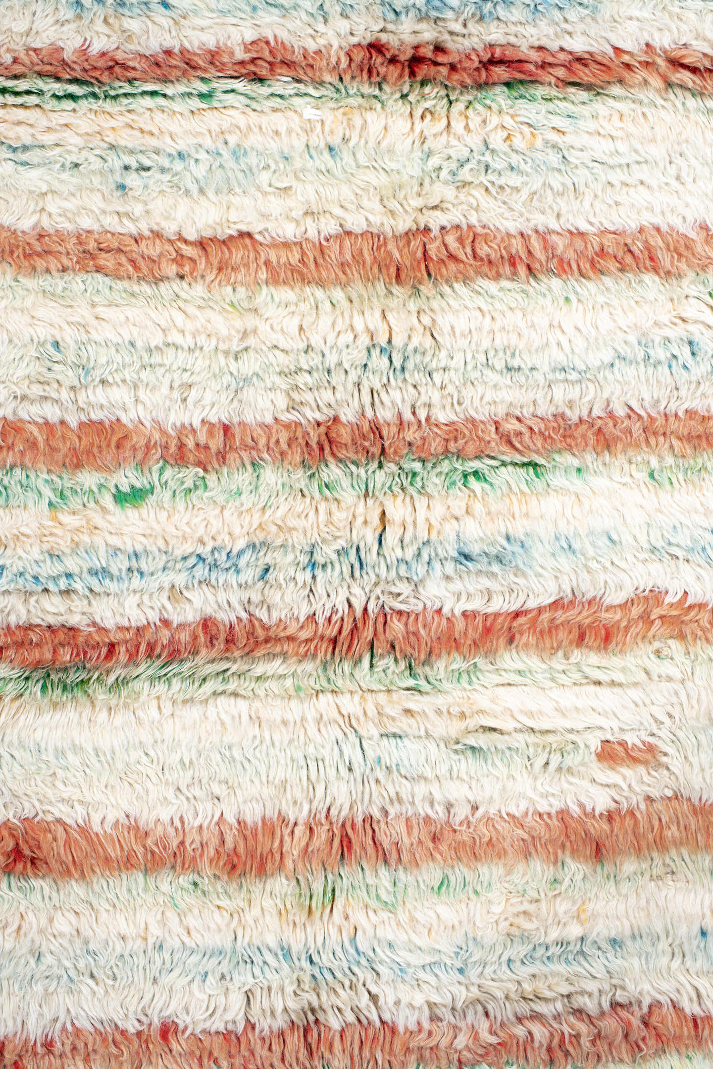 5' x 7' one-of-a-kind handmade vintage Moroccan rug. Color palette: ivory, coral, aqua, saffron, green, rust, terracotta