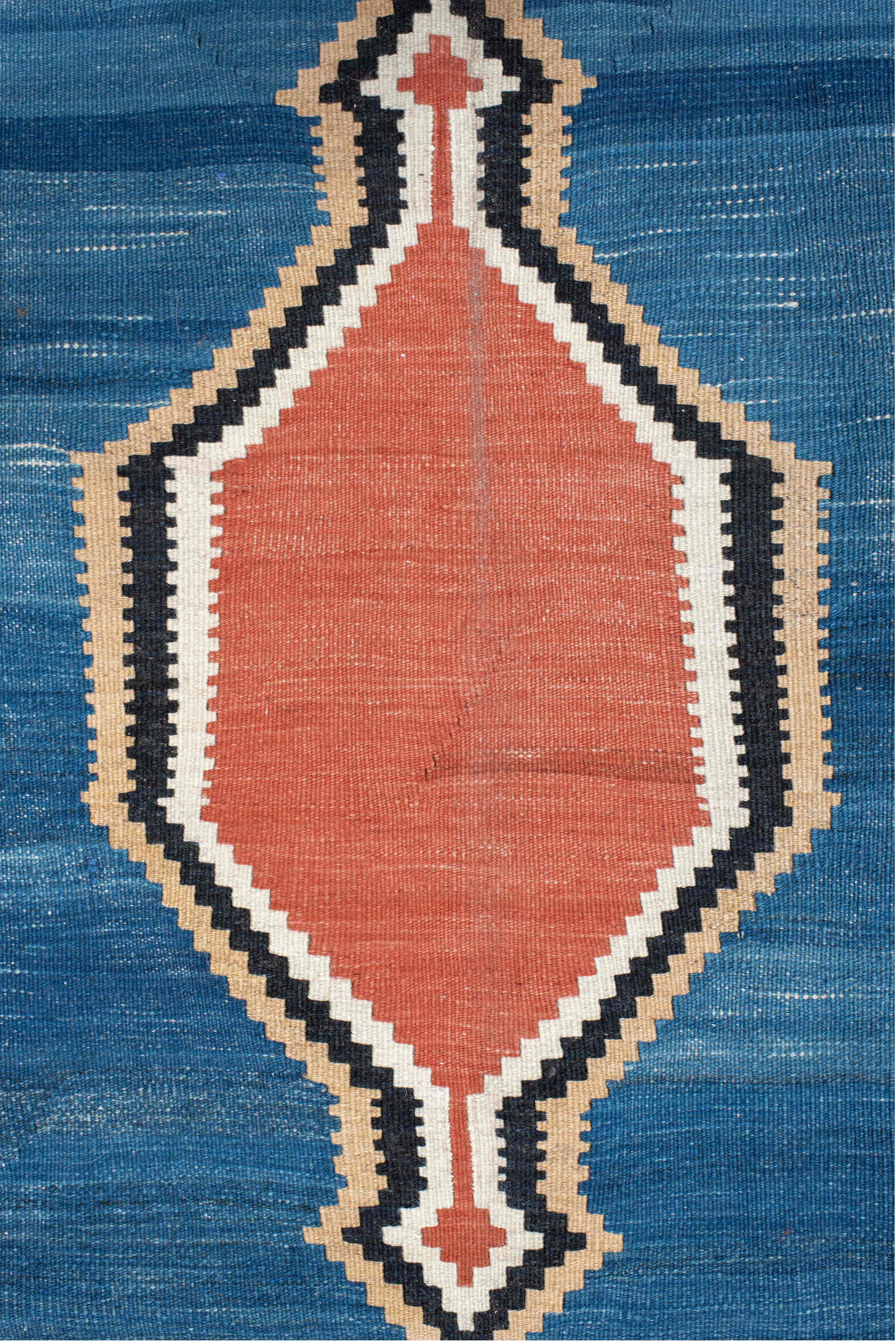 6' x 10' one-of-a-kind handmade vintage Kilim large size rug. Color palette: blue, brown, dark gray, gainsboro, gray