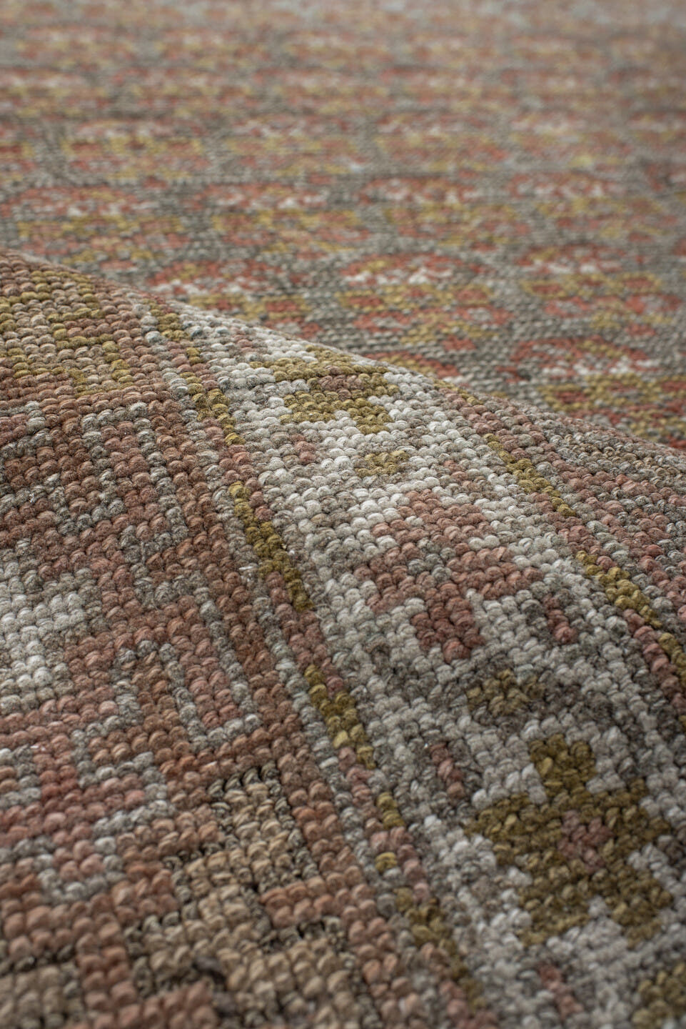 4' x 11' one-of-a-kind handmade vintage NW Persian runner rug. Color palette: taupe, camel, ivory, rust, brown, sage, beige