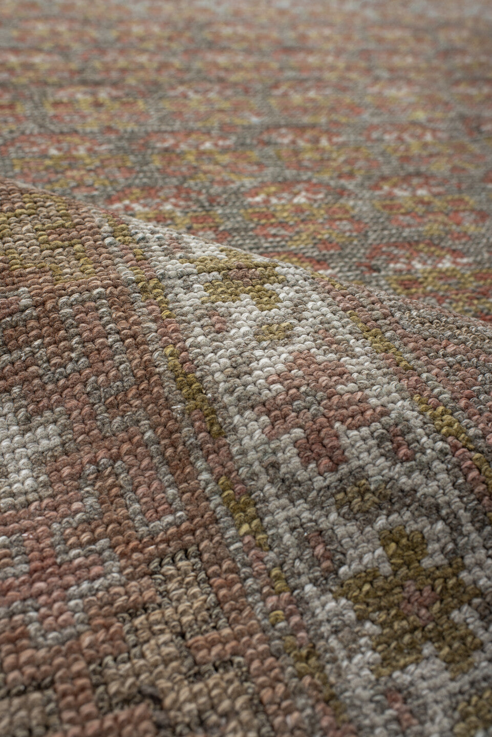 4' x 11' one-of-a-kind handmade vintage NW Persian runner rug. Color palette: taupe, camel, ivory, rust, brown, sage, beige