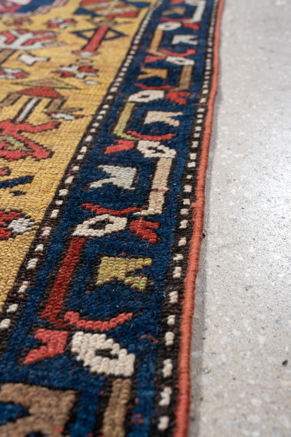 3' x 13' one-of-a-kind handmade antique NW Persian runner rug. Color palette: camel, navy, rust, ivory, crimson, saffron