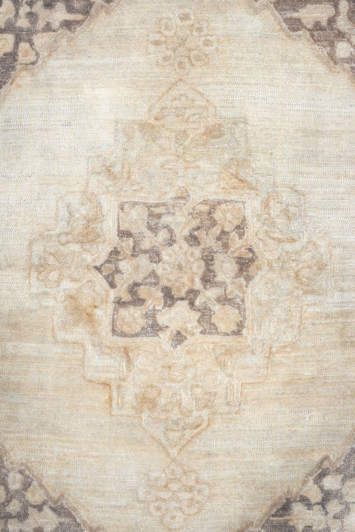 4' x 5' one-of-a-kind handmade antique Hooked small size rug. Color palette: ivory, beige, taupe, charcoal, cream, gray