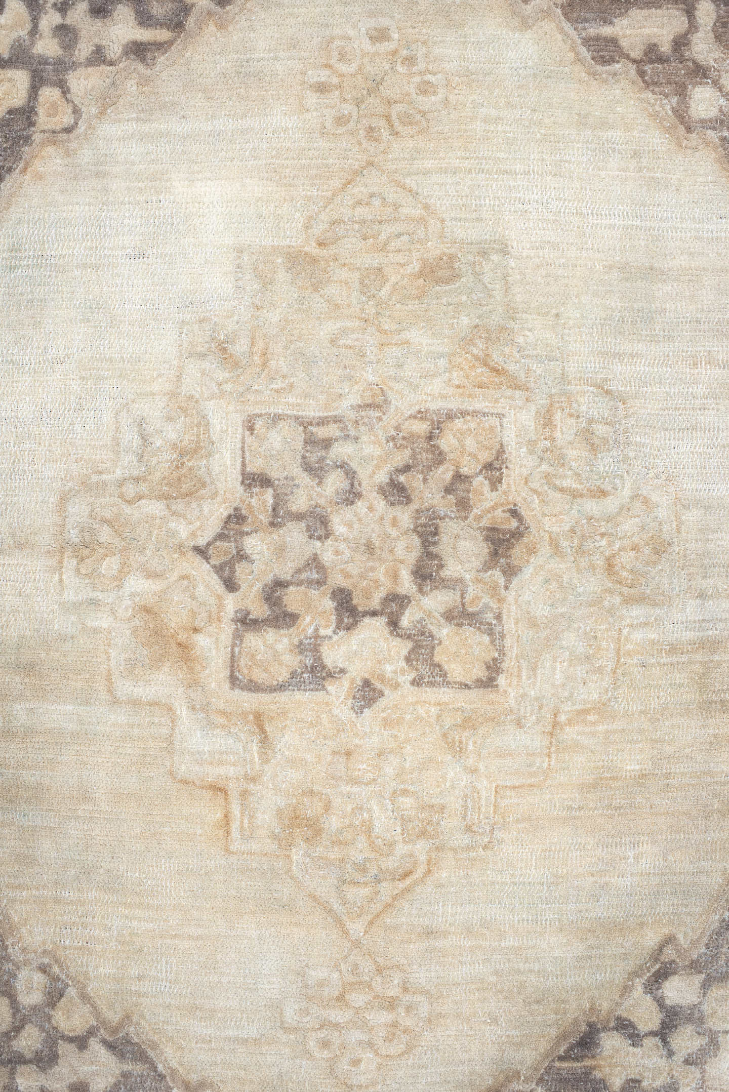 4' x 5' one-of-a-kind handmade antique Hooked small size rug. Color palette: ivory, beige, taupe, charcoal, cream, gray