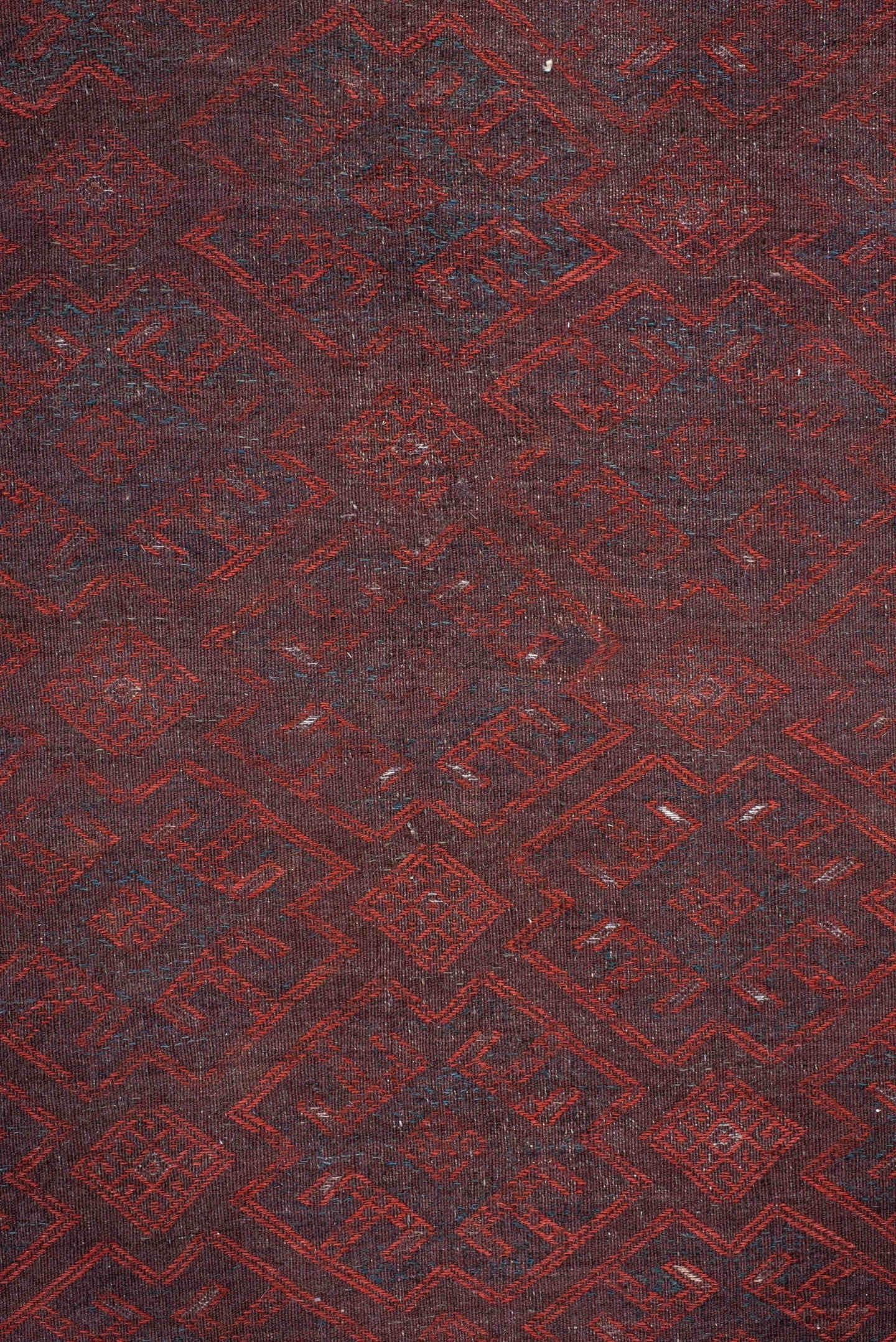 6' x 10' one-of-a-kind handmade vintage Kilim large size rug. Color palette: burgundy, rust, indigo, plum, charcoal, taupe