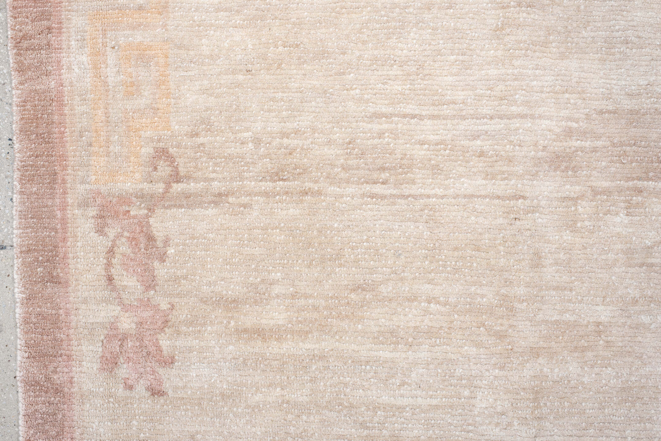 8' x 11' one-of-a-kind handmade vintage Tibetan large size rug. Color palette: ivory, blush, pale rose, cream, taupe, pink