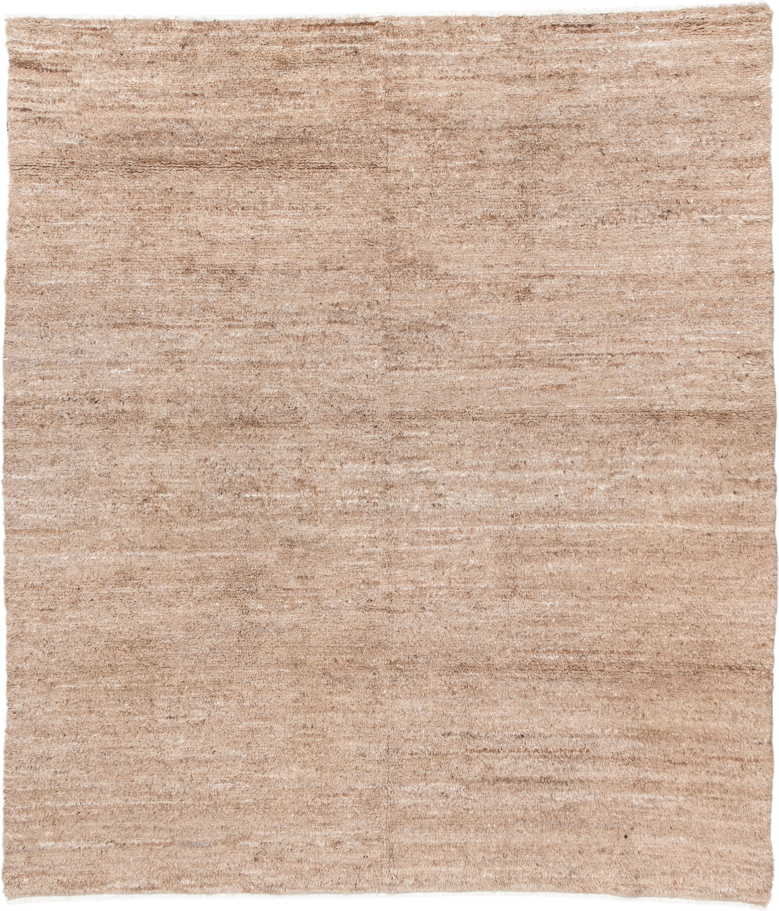 8' x 9' one-of-a-kind handmade vintage India rug. Color palette: tan, camel, taupe, beige, cream, gray, ivory