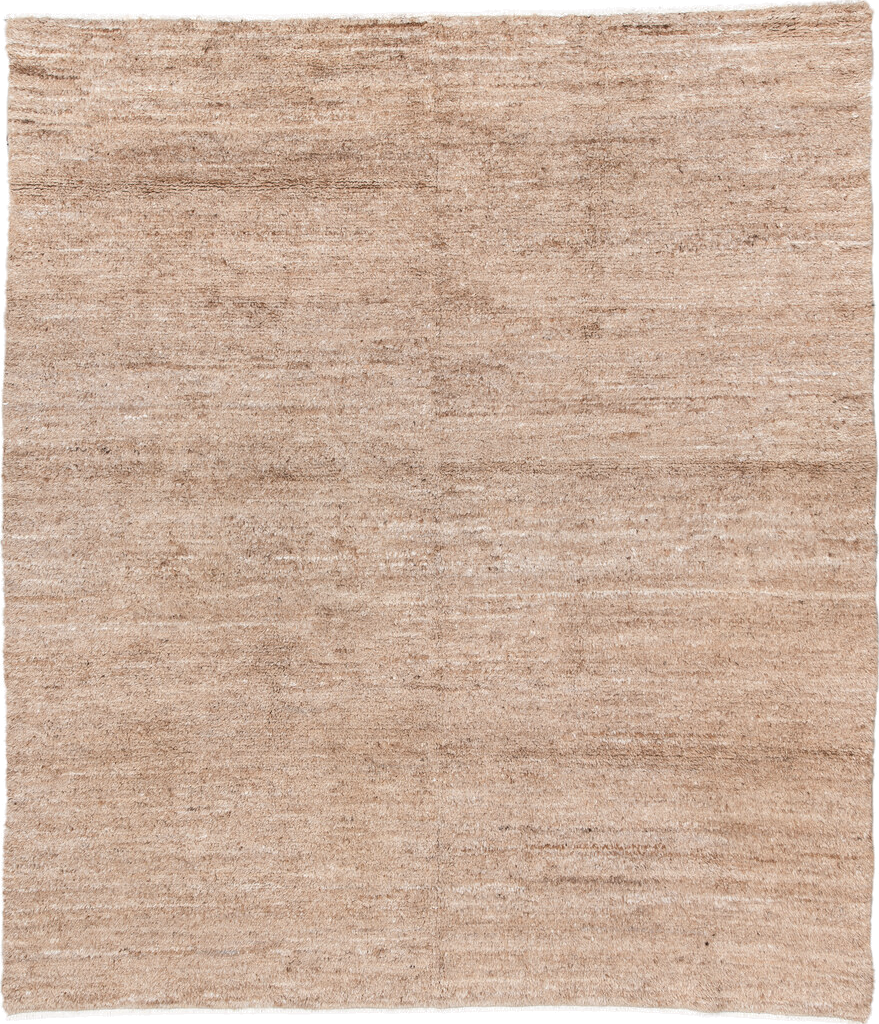 8' x 9' one-of-a-kind handmade vintage India rug. Color palette: antiquewhite, brown, gray, light gray, off-white, orange