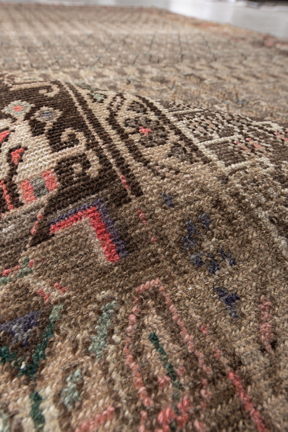5' x 9' one-of-a-kind handmade antique Hamadan medium size rug. Color palette: taupe, ivory, brown, rose, sage, slate