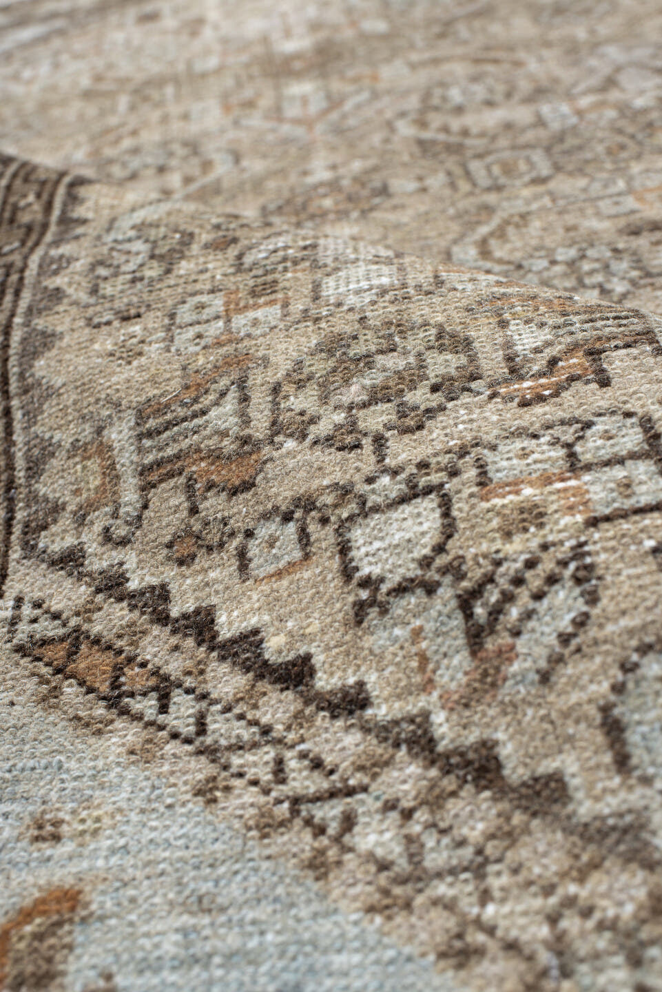 2' x 4' one-of-a-kind handmade vintage Malayer small size rug. Color palette: taupe, ivory, brown, terra cotta, camel