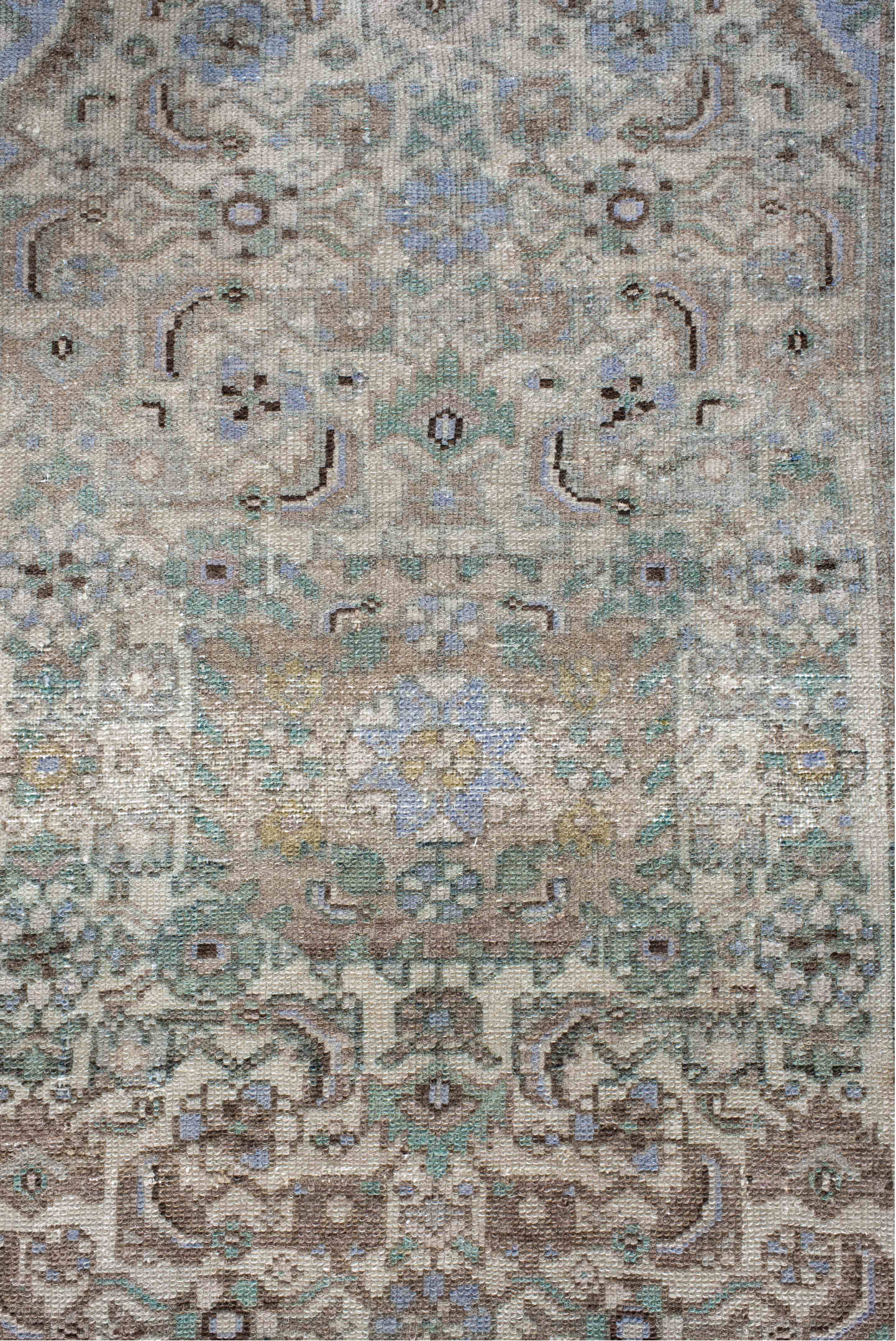 2' x 4' one-of-a-kind handmade vintage Malayer small size rug. Color palette: black, dark gray, dim gray, floral white, gray