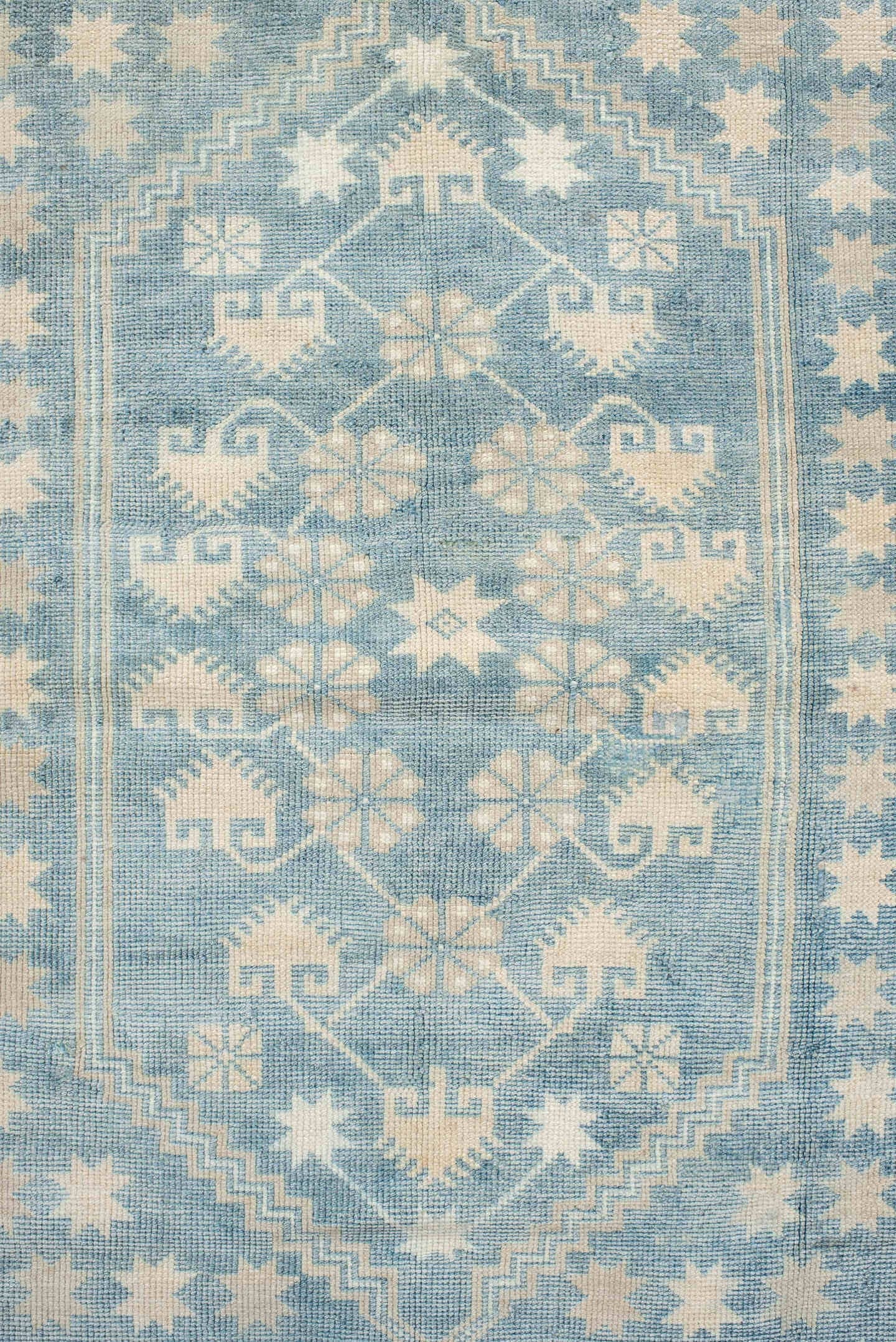 3' x 5' one-of-a-kind handmade antique Ardebil small size rug. Color palette: ivory, sky blue, beige, camel, light blue