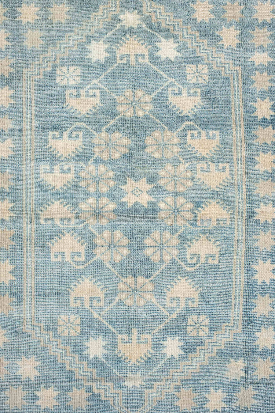 3' x 5' one-of-a-kind handmade antique Ardebil small size rug. Color palette: ivory, sky blue, beige, camel, light blue