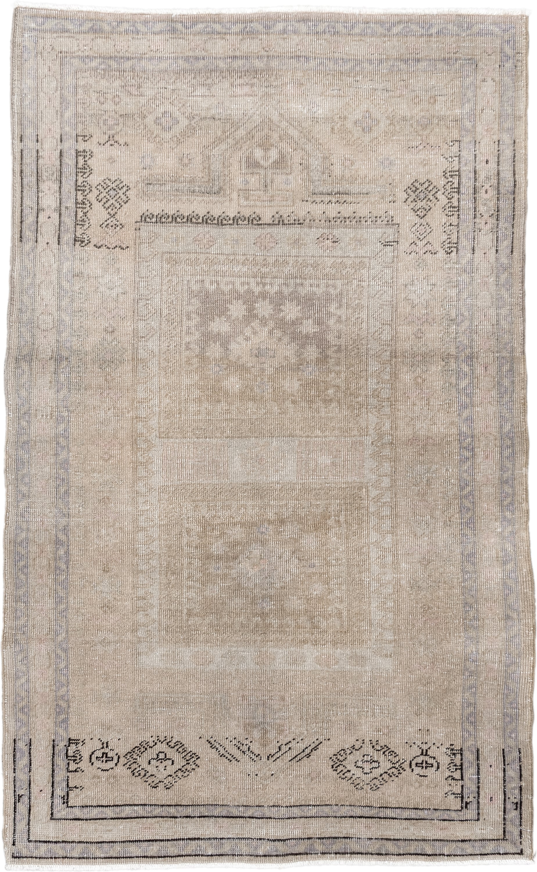 3' x 5' one-of-a-kind handmade antique Sparta small size rug. Color palette: ivory, taupe, beige, charcoal, greige, gray