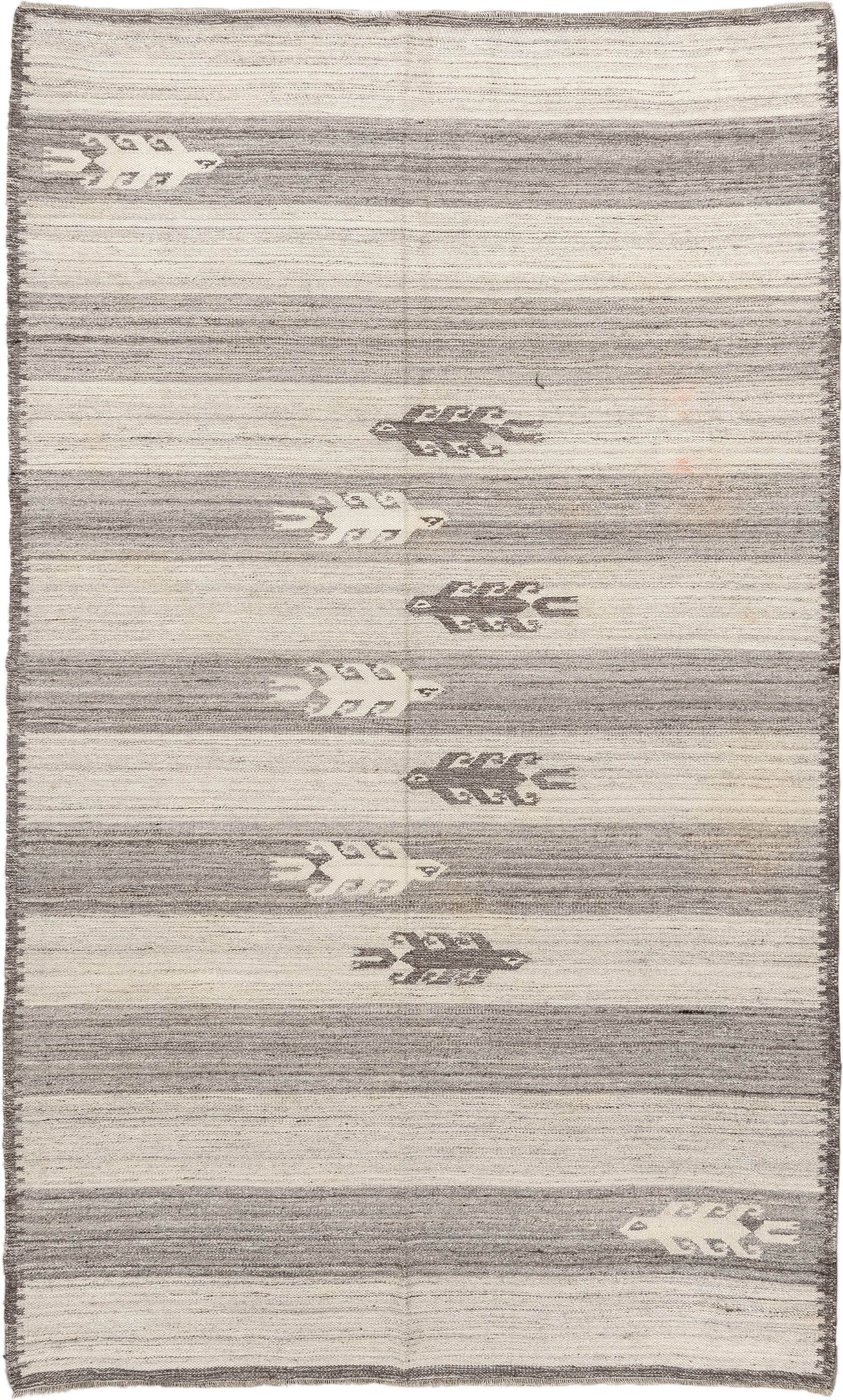 5' x 8' one-of-a-kind handmade antique Kilim medium size rug. Color palette: ivory, gray, charcoal, cream, black