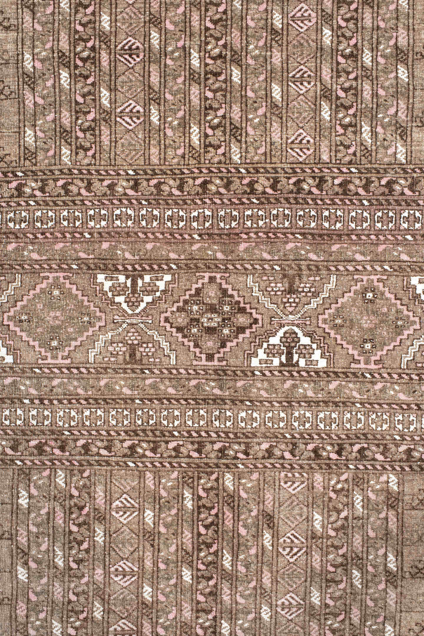5' x 7' one-of-a-kind handmade vintage rug. Color palette: taupe, brown, ivory, blush, camel, beige, gray, pink