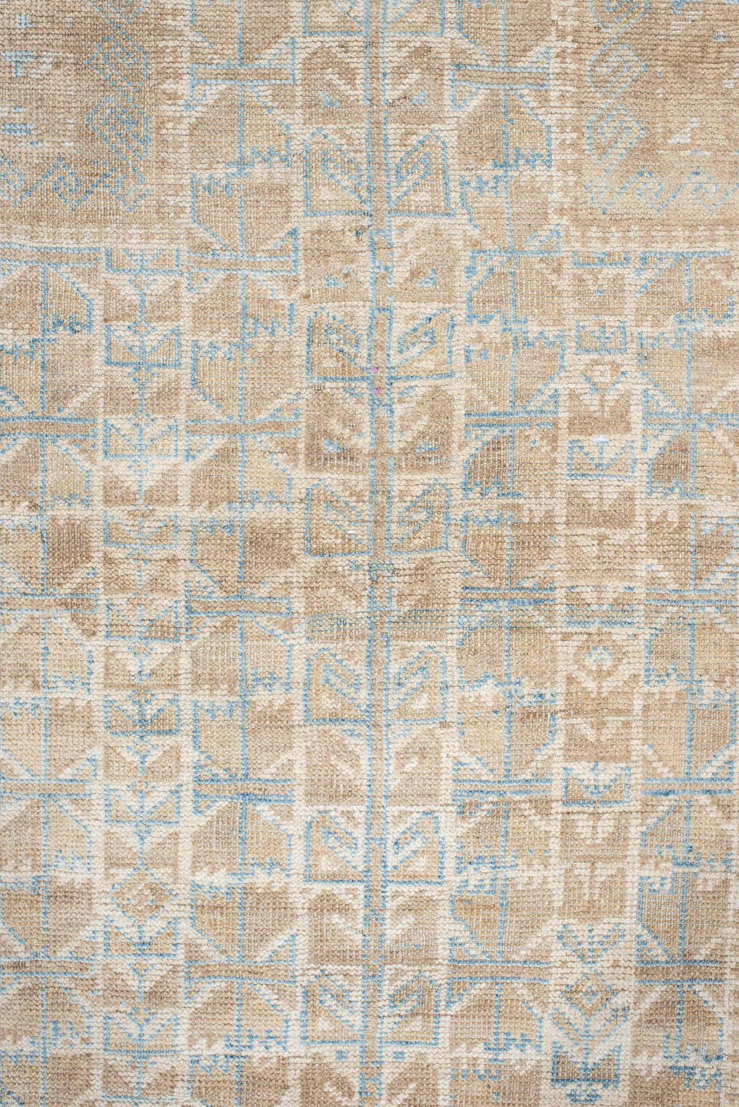 3' x 4' one-of-a-kind handmade vintage Belouch small size rug. Color palette: beige, ivory, light blue, taupe, gray